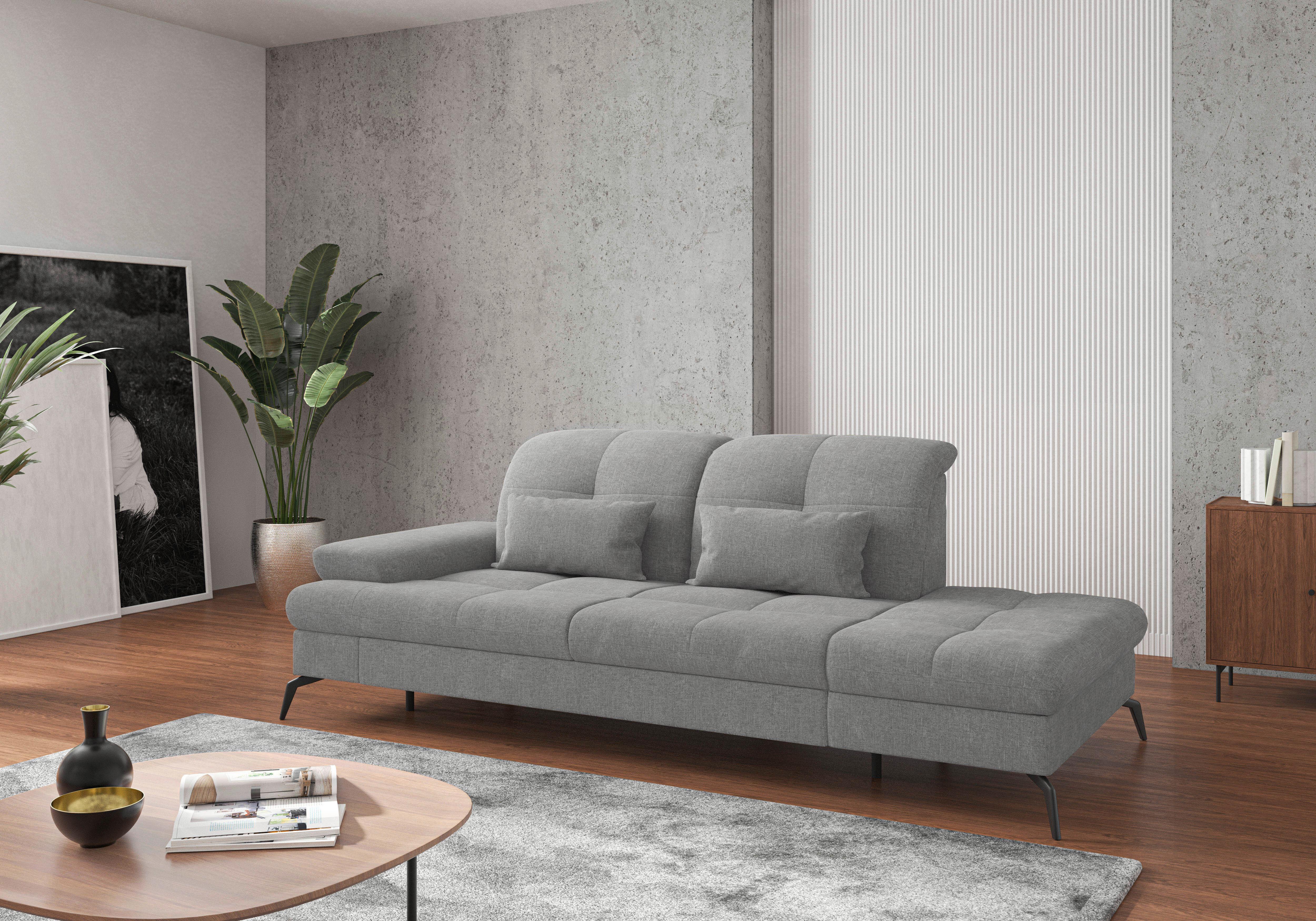 RÉCAMIERE Amica E, Hellgrau B: 231 cm - Hellgrau/Schwarz, KONVENTIONELL, Textil (231/90/122cm) - Sit & More