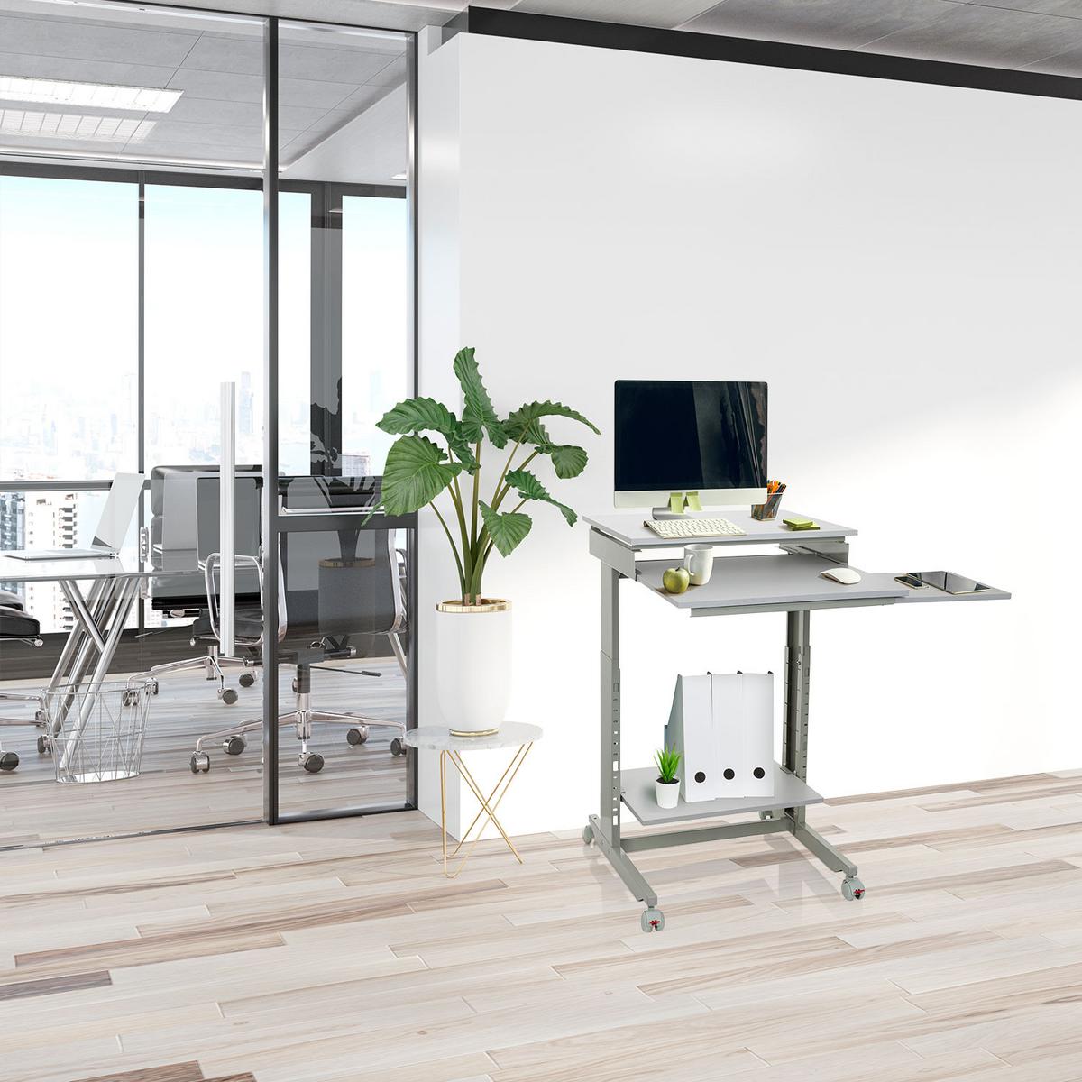 Schreibtisch B 50cm H 71,5 - 107,5cm Workstation - Grau, Basics, Holzwerkstoff/Kunststoff (60/71,5-107,5/50cm) - MID.YOU