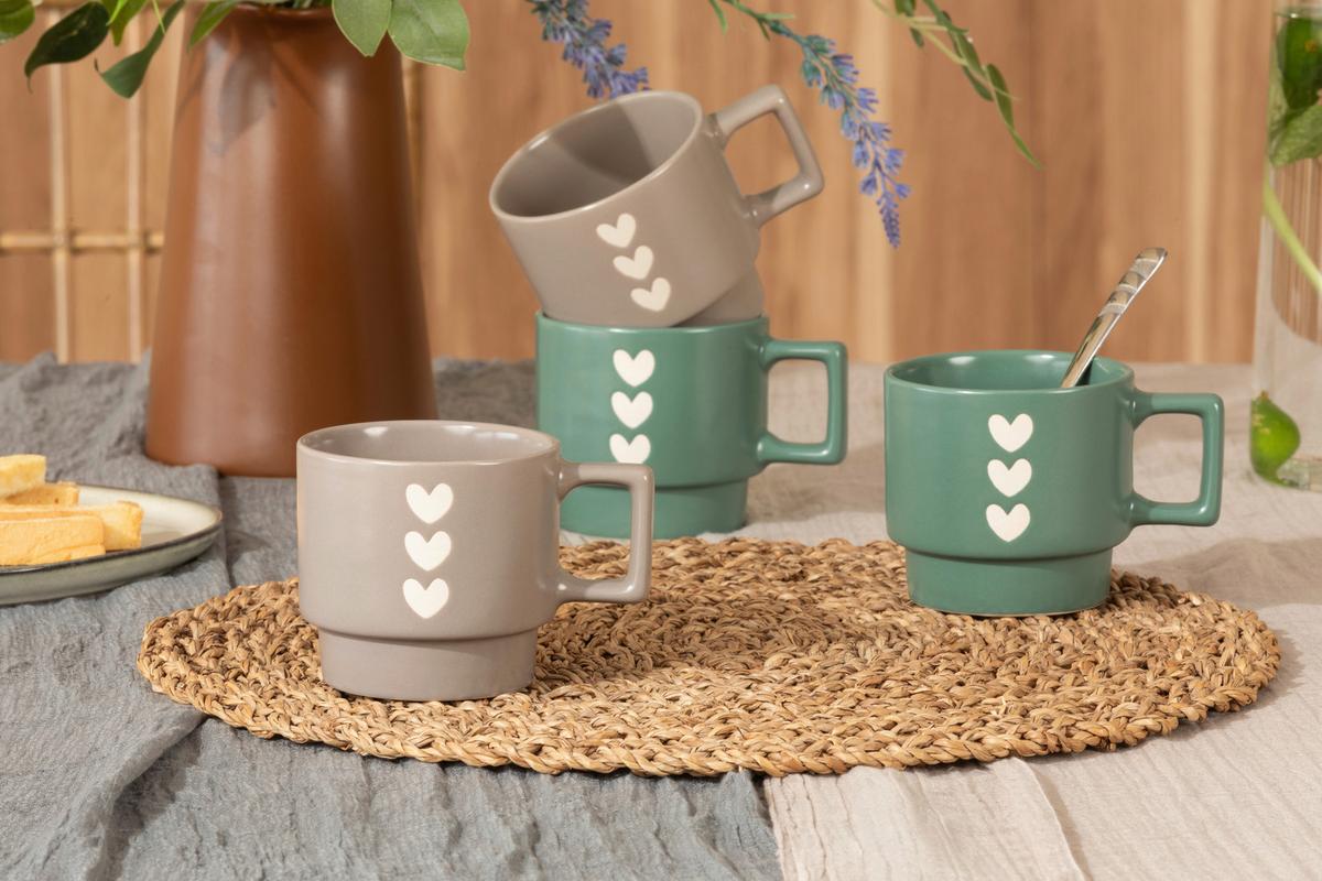 Kaffeetasse Lina - Taupe/Grün, Basics, Keramik (8/7.5/8cm) - Luca Bessoni