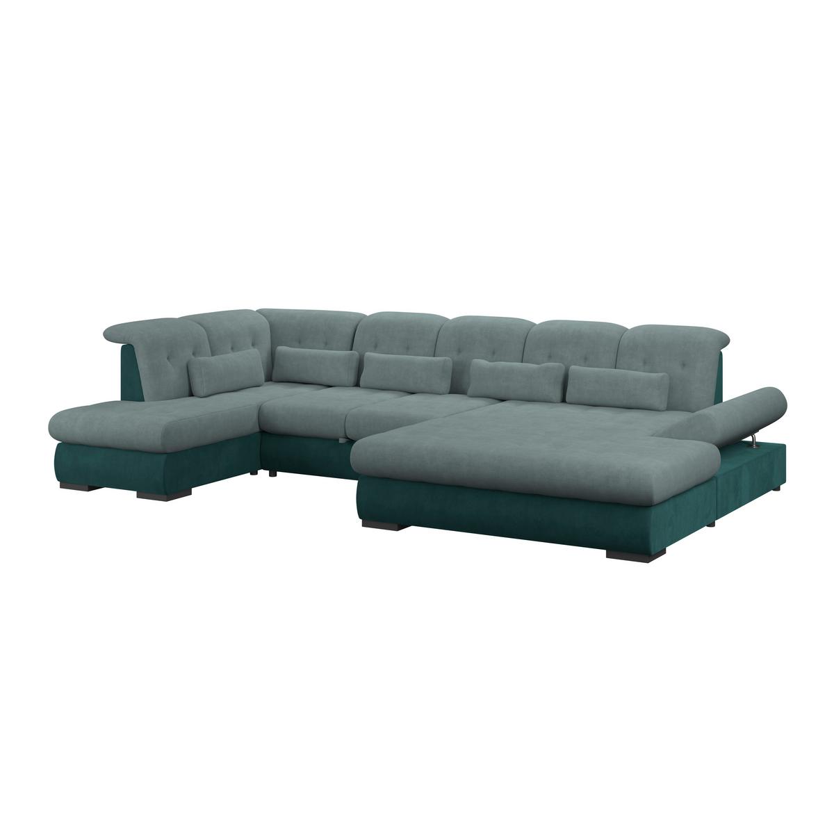 Wohnlandschaft Madera Mit Schlaffunktion Grün - Türkis/Blau, KONVENTIONELL, Kunststoff/Textil (212/358/190cm)