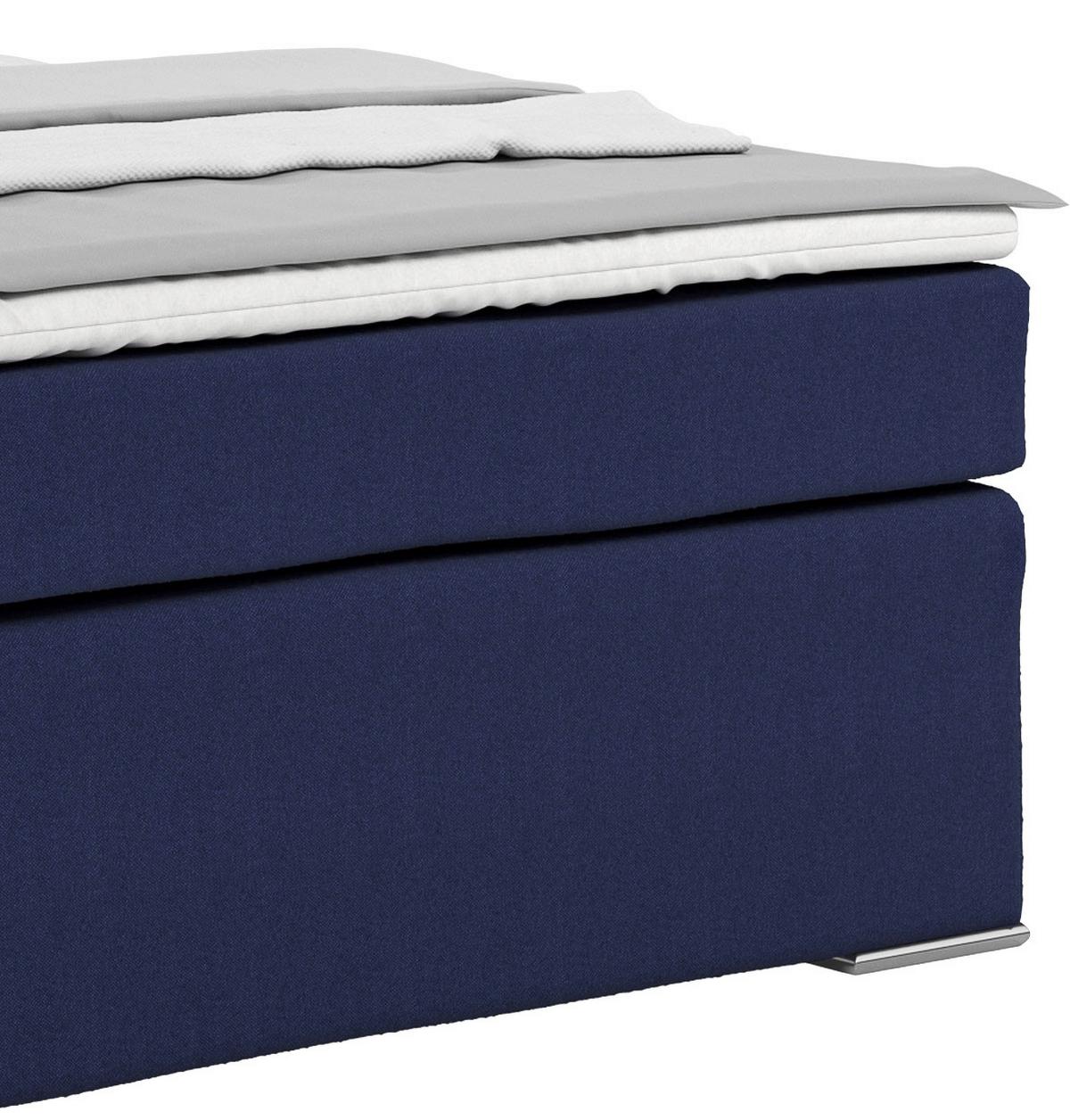 Posteľ Boxspring NERO PL: 140/200 cm, tmavomodrá - tmavomodrá/chrómová, Konventionell, kov/textil (140/200cm)