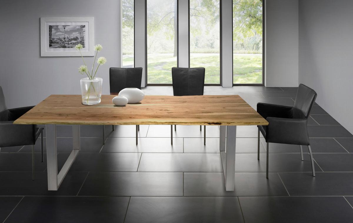 Esstisch Naturfarben /Silberfarben L: 220cm - Silberfarben/Naturfarben, MODERN, Holz/Metall (220/100/78cm) - MID.YOU