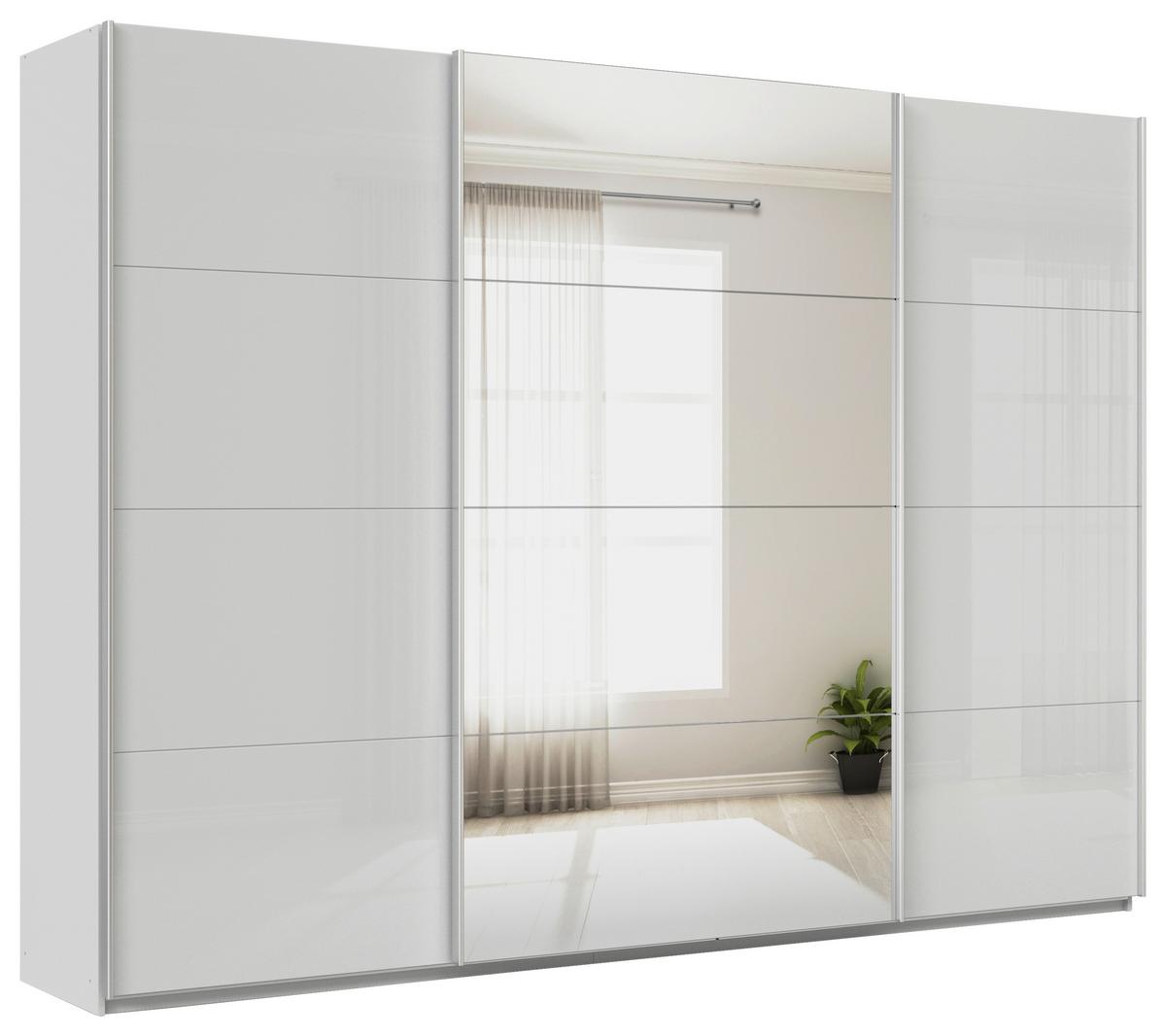 Tolóajtós Szekrény Feldkirch 315/229 Cm - magasfényű szürke/ezüstszínű, Modern, faalapú anyag/Üveg (315/229/62cm)