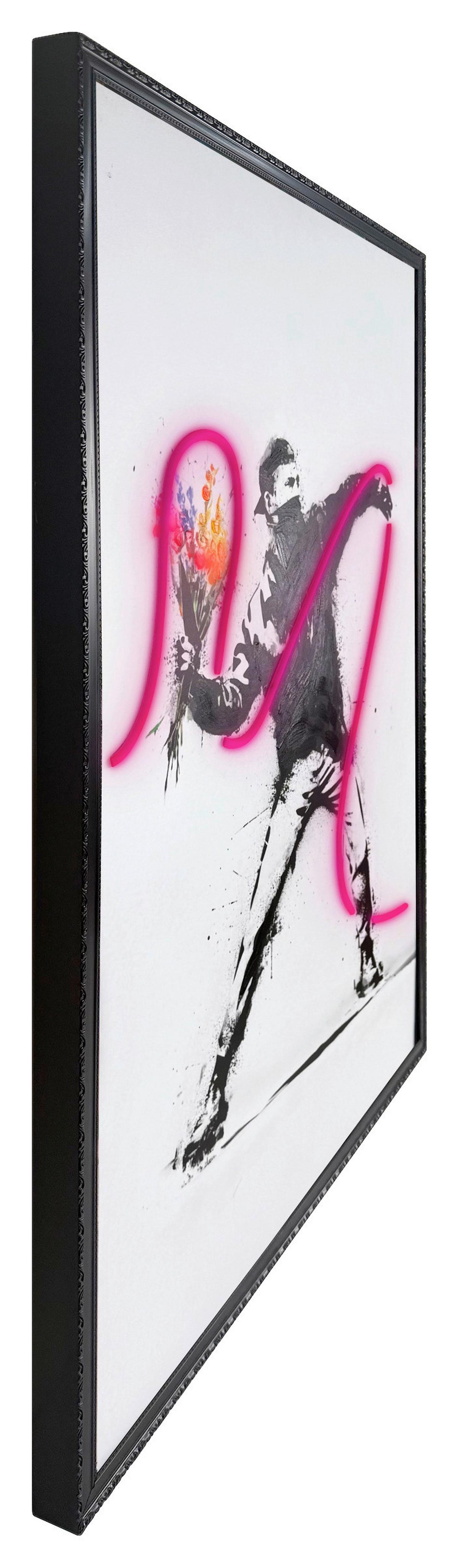 LED-Bild Neon Graffiti Thrower - Schwarz/Weiß, Basics, Holzwerkstoff/Kunststoff (70/100/3,5cm)