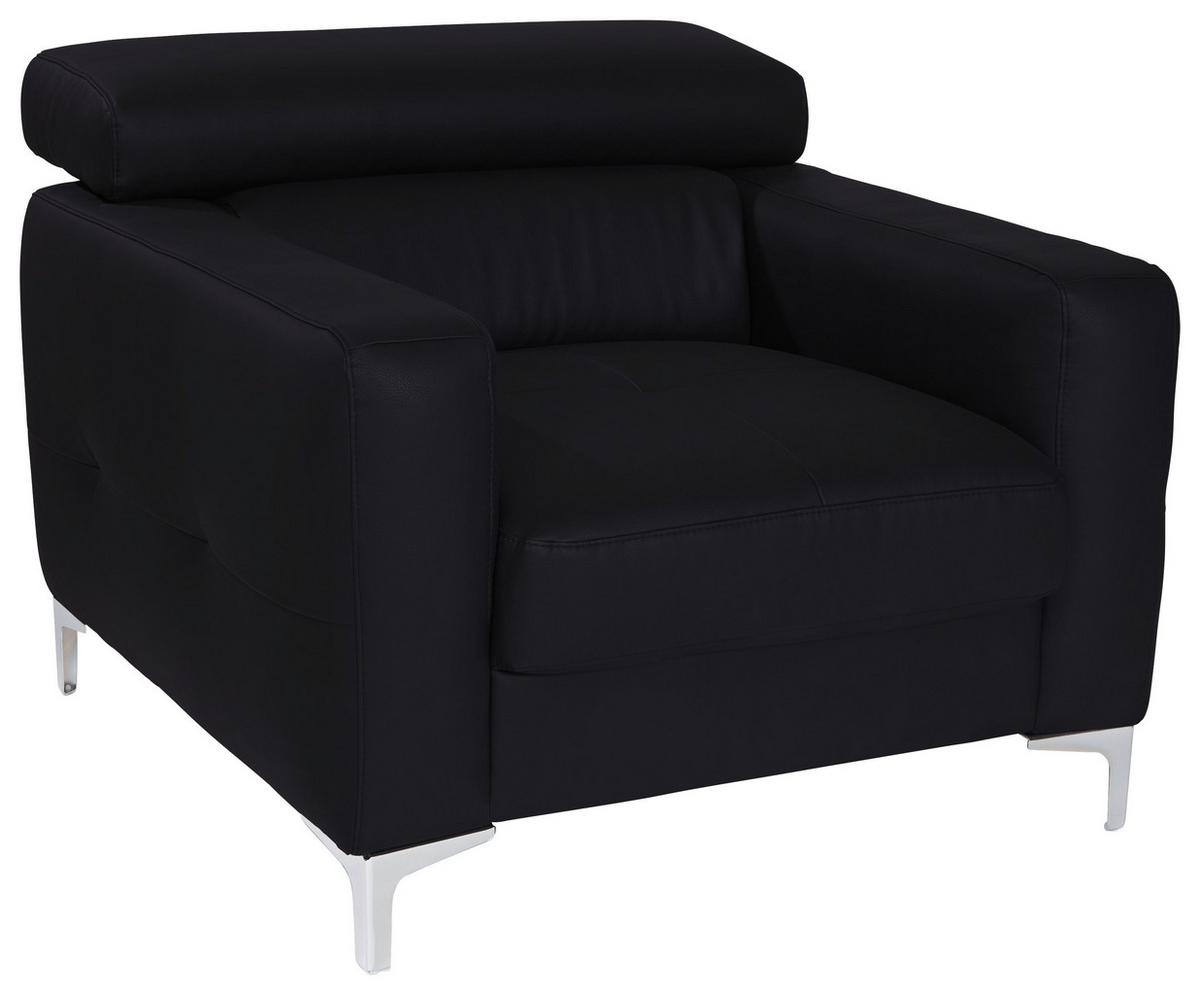 Polstersessel Sammy Schwarz Leder - Chromfarben/Schwarz, Design, Leder (99/78-92/106cm) - Livetastic