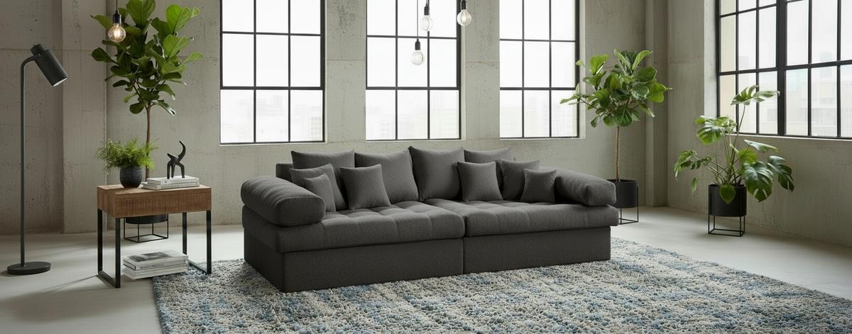 Bigsofa Naomi Dunkelgrau B: 284 cm - Dunkelgrau/Schwarz, Design, Textil (284/94/148cm) - Livetastic