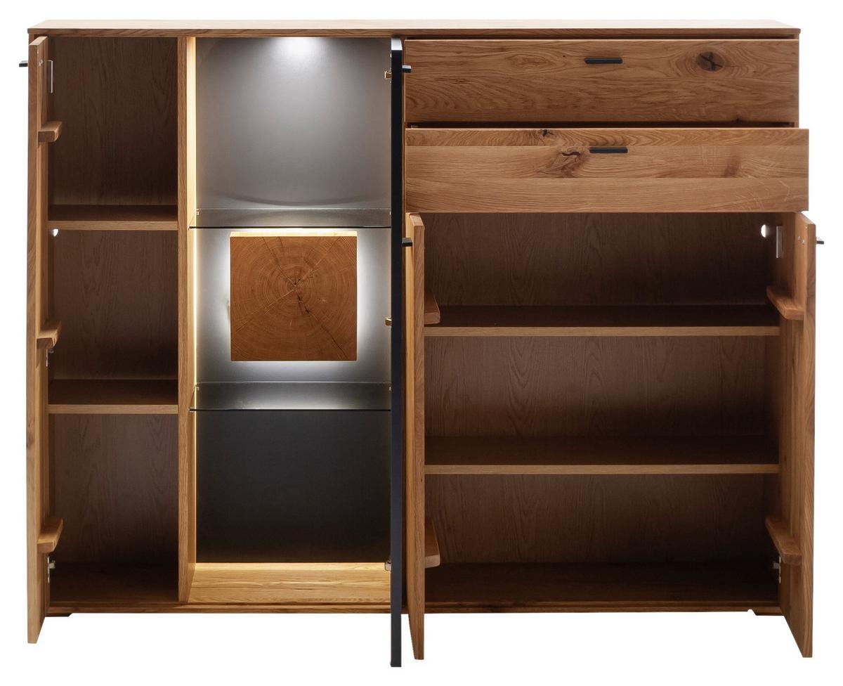Highboard Assini Wildeiche B: 158 cm - Wildeiche, Design, Glas/Holz (158/122/37cm) - MID.YOU