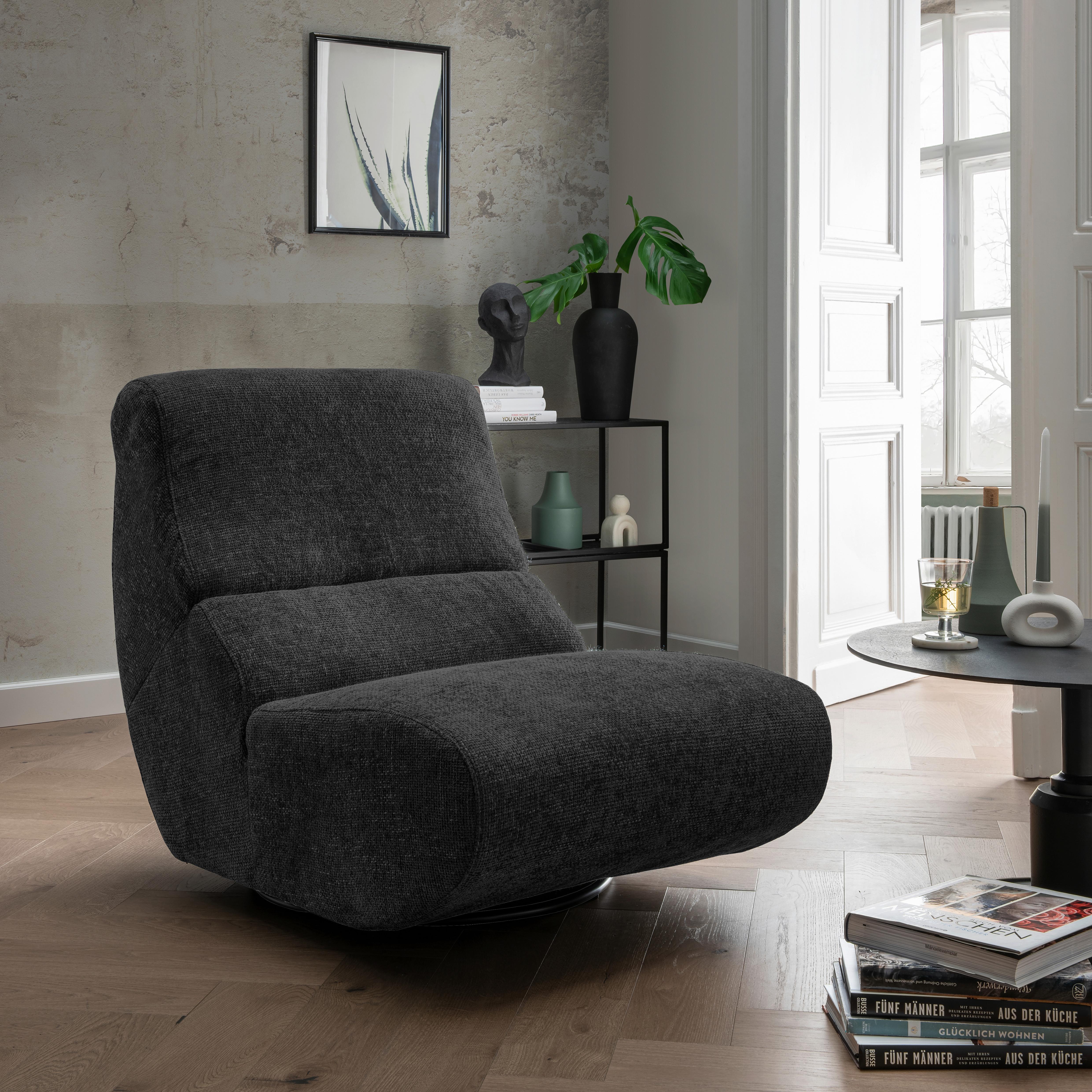 Sessel Lucera Schwarz 360° drehbar, B: 74 cm - Schwarz, Design, Textil (74/85/105cm) - Livetastic
