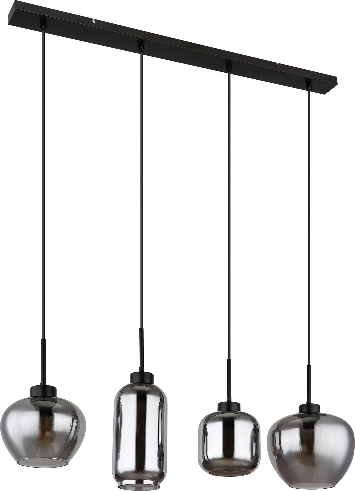 Hängeleuchte Lola H: 120 Cm 4-Flammig - Schwarz, ROMANTIK / LANDHAUS, Glas/Metall (99,5/24/120cm) - James Wood