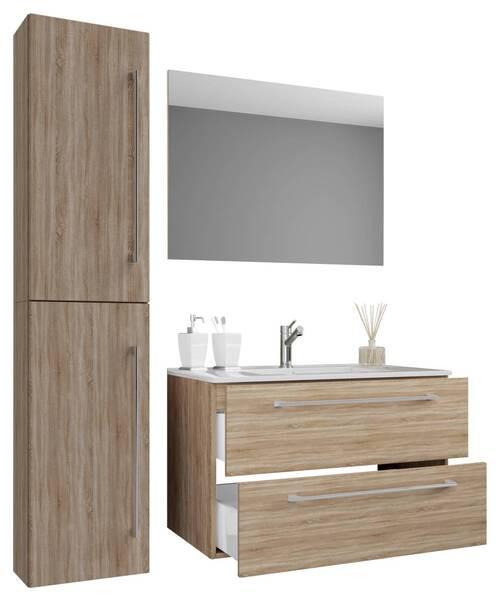 Badezimmer Badinos - Weiß/Sonoma Eiche, MODERN, Keramik/Holzwerkstoff (93cm) - MID.YOU
