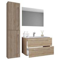 Badezimmer Badinos - Weiß/Sonoma Eiche, MODERN, Keramik/Holzwerkstoff (93cm) - MID.YOU