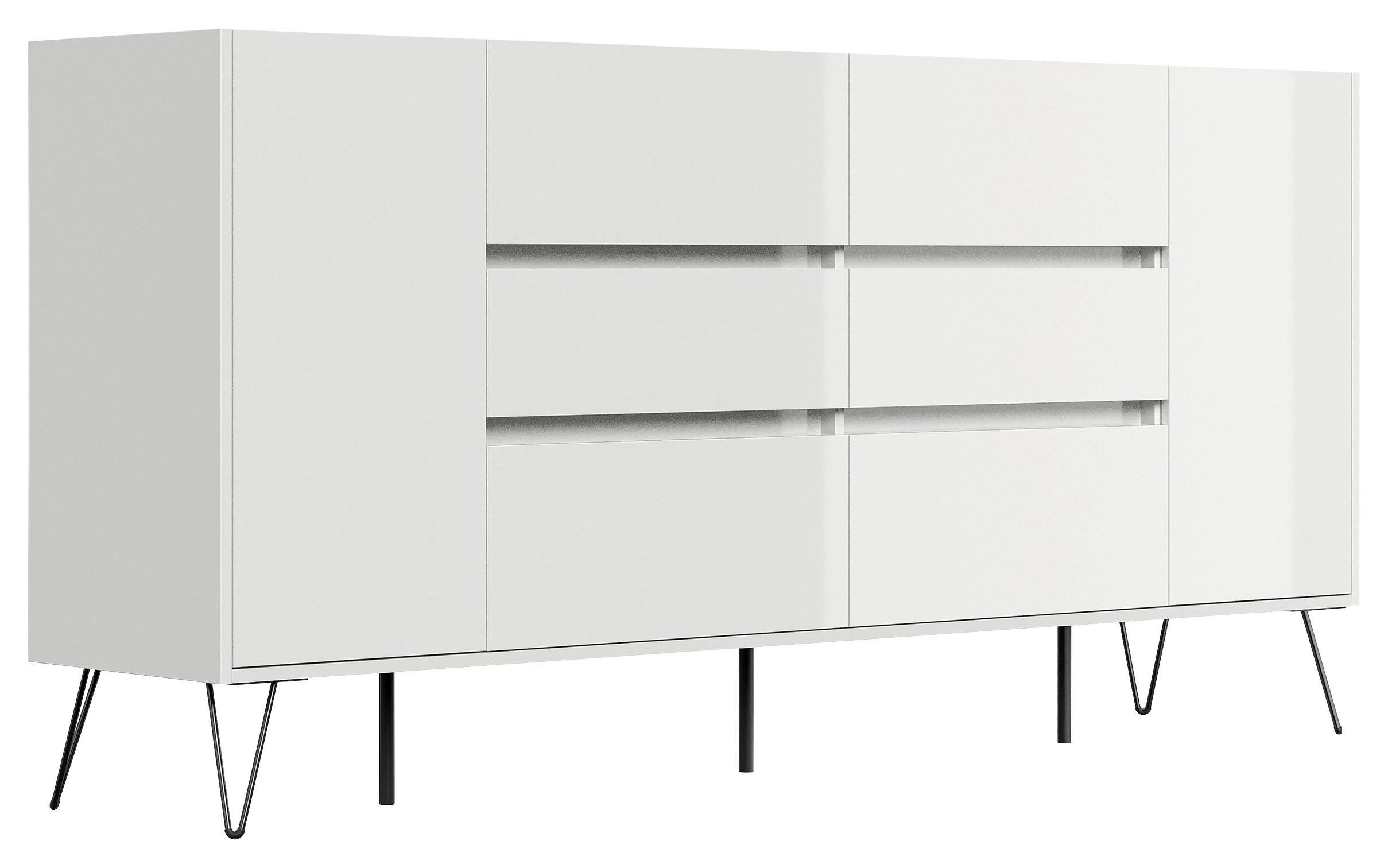 Sideboard Posseik Industrial Weiß/Eichefarben B: 199 cm - Weiß Hochglanz/Eichefarben, Design, Holzwerkstoff (199/93,6/42cm) - P & B