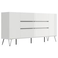 Sideboard Posseik Industrial Weiß/Eichefarben B: 199 cm - Weiß Hochglanz/Eichefarben, Design, Holzwerkstoff (199/93,6/42cm) - P & B