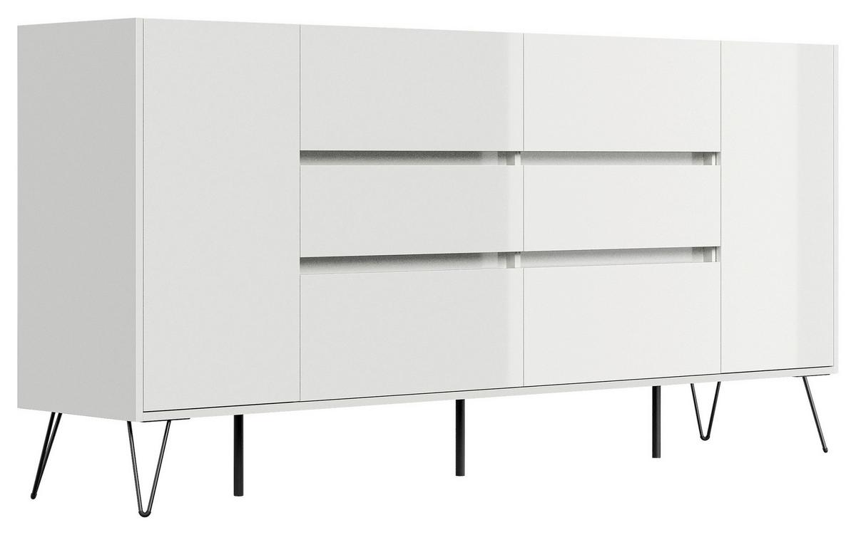 Sideboard Posseik Industrial Weiß/Eichefarben B: 199 cm - Weiß Hochglanz/Eichefarben, Design, Holzwerkstoff (199/93,6/42cm) - P & B