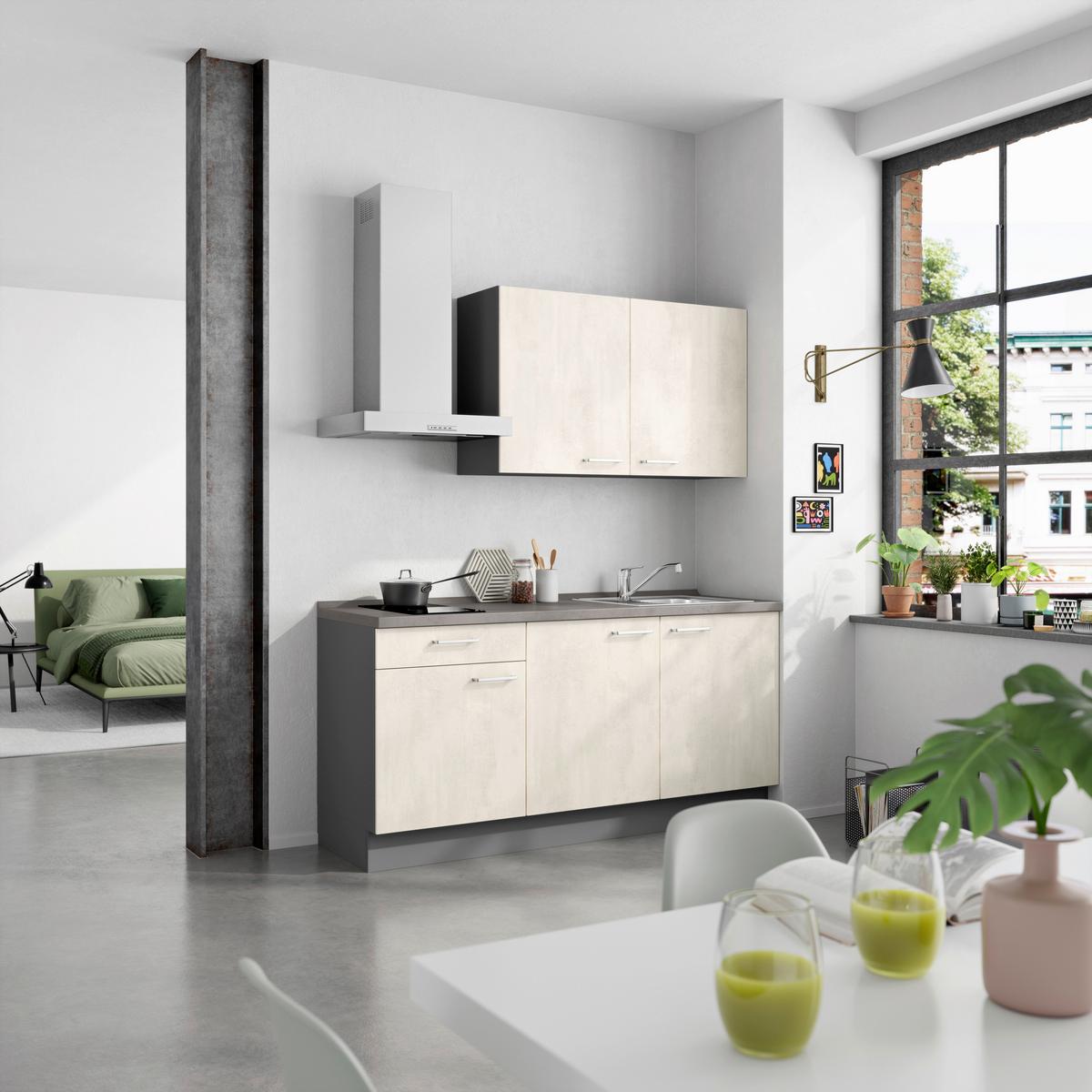 Kuchyňská linka 180 cm, bílý betón/ bridlicová šedá - bílá/barvy břidlice, Moderní, kov/kompozitní dřevo (180cm) - Nobilia
