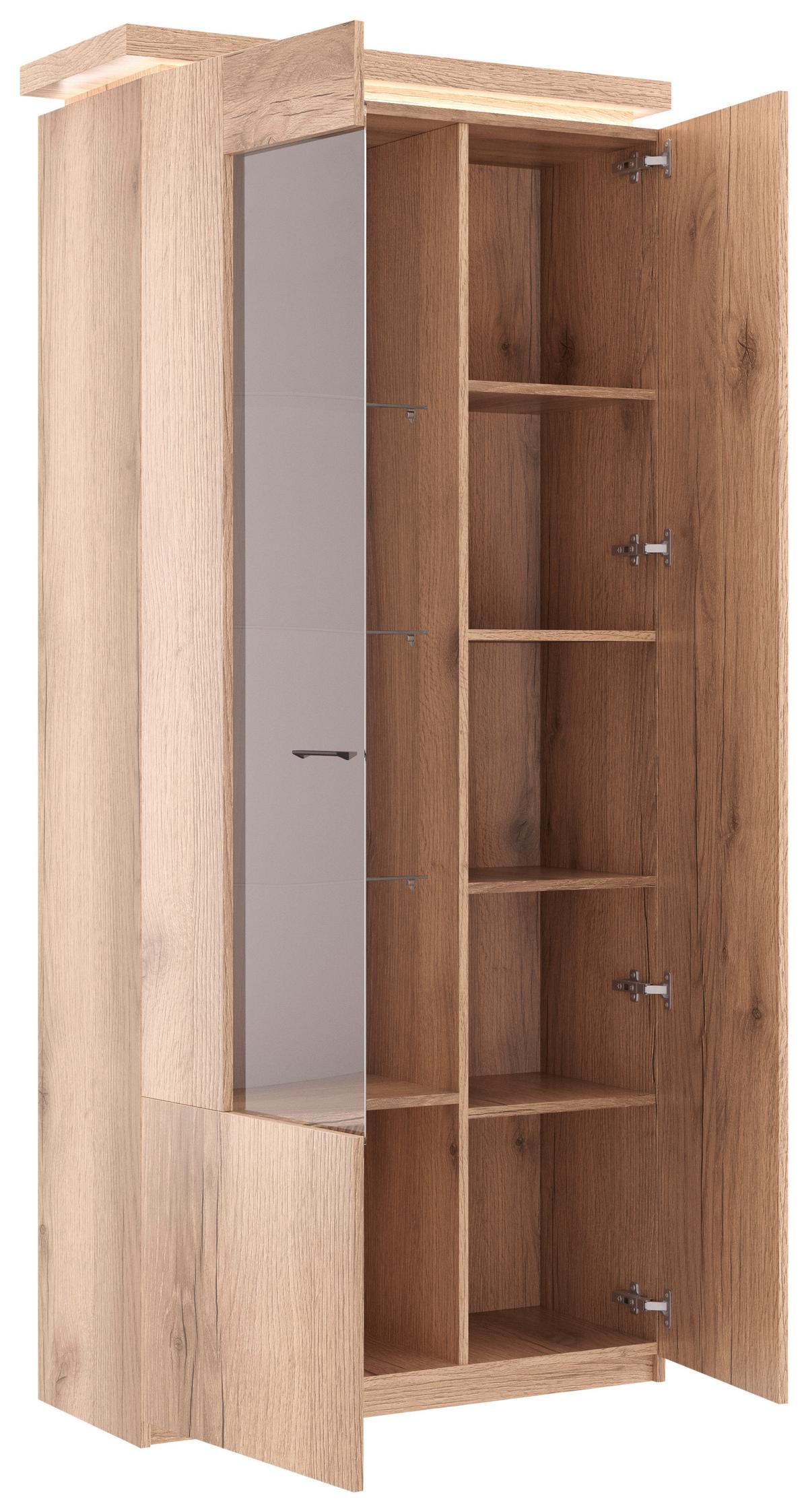 Wohnkombination Modern 3 -teilig. Mit Led Vancouver, Eiche Dekor - Eichefarben, MODERN, Glas/Holzwerkstoff (284/198/44cm)