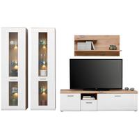 Wohnkombination 4-Tlg. Auris, Weiß/Eiche Dekor - Eichefarben/Weiß, MODERN, Glas/Holzwerkstoff (310/204,2/49,6cm) - Luca Bessoni