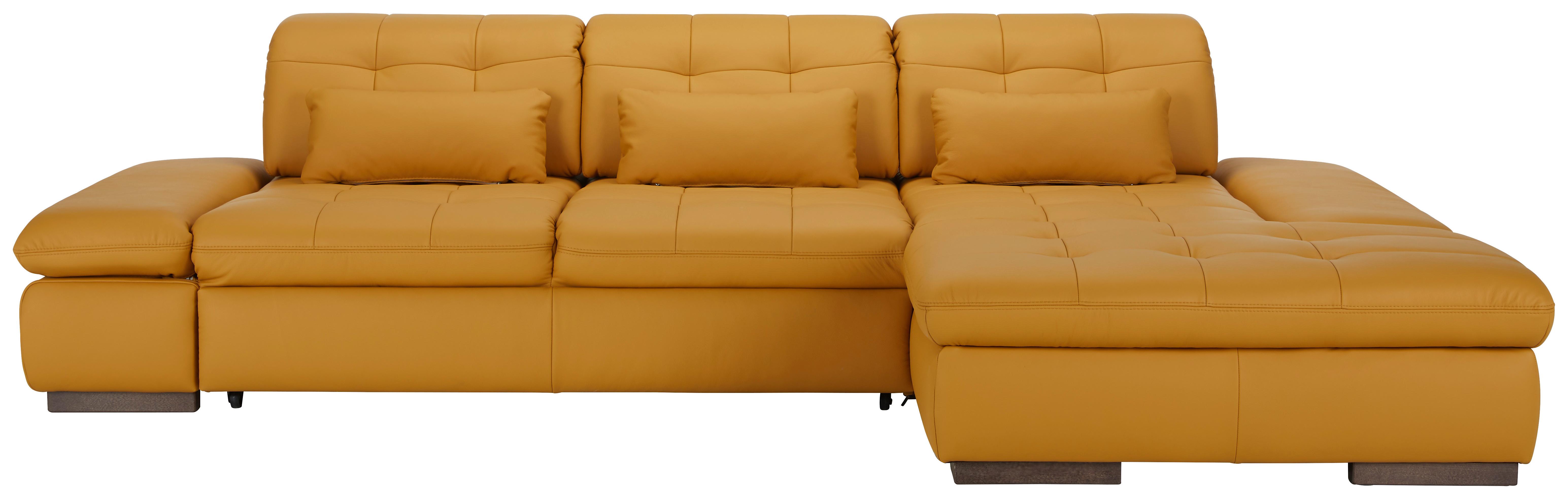 Rohová sedačka SANFINO, pravá kari žlutá pravá kůže - curry žlutá/barvy chromu, Konvenční, kov/kůže (305/199cm) - Premium Living