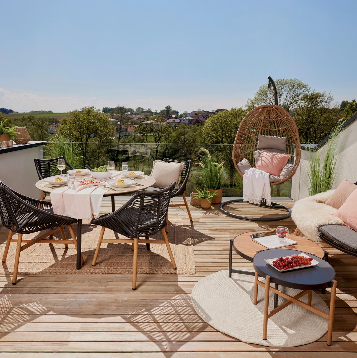 ZAHRADNÍ SESTAVA CARMELO -INT- - barvy teak/černá, Moderní, kov/textil - Premium Living