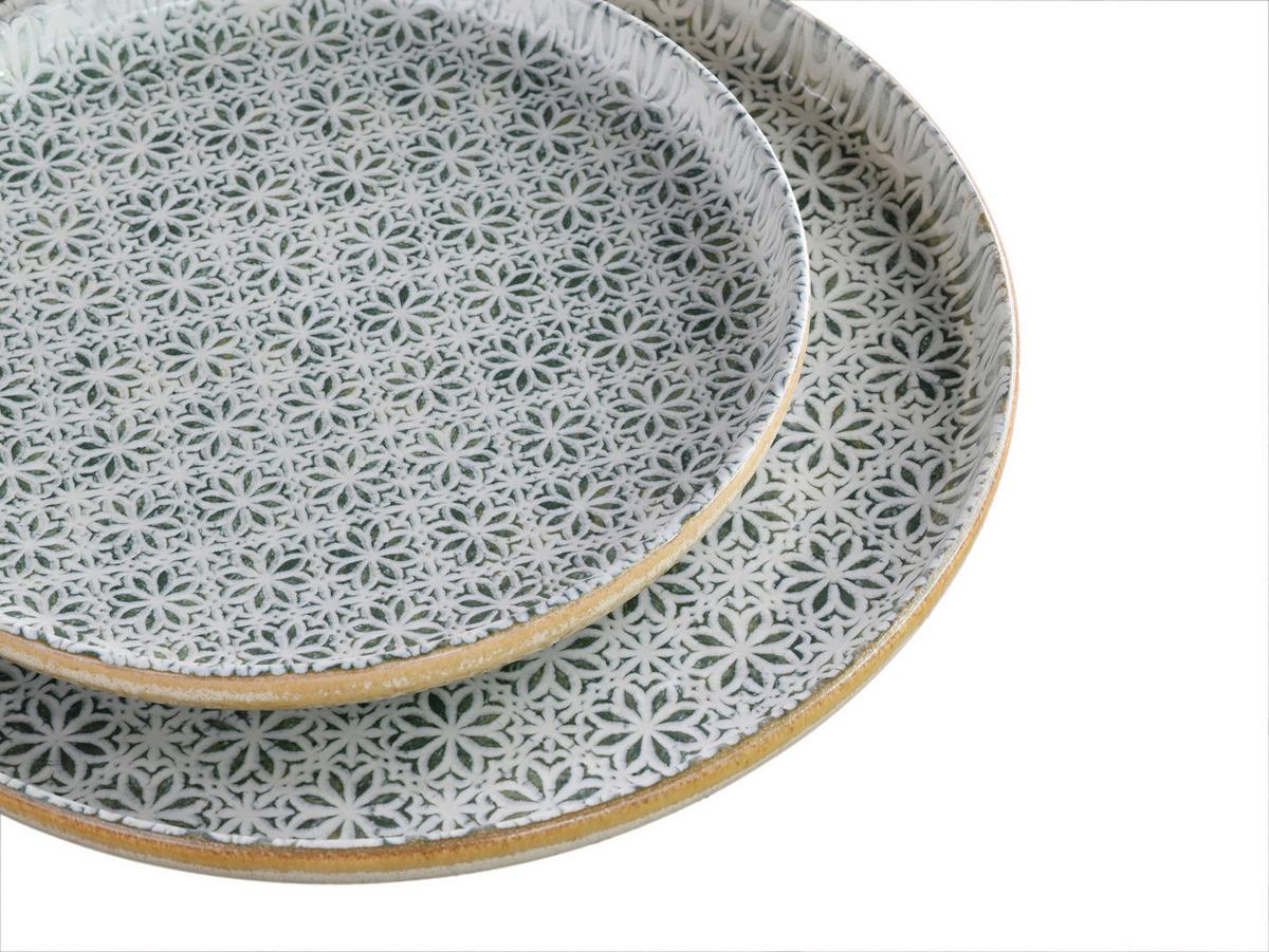 Tafelservice Uno Emiliana 12--Teilig., Creme, Grün - Creme/Grau, Basics, Keramik - Creatable