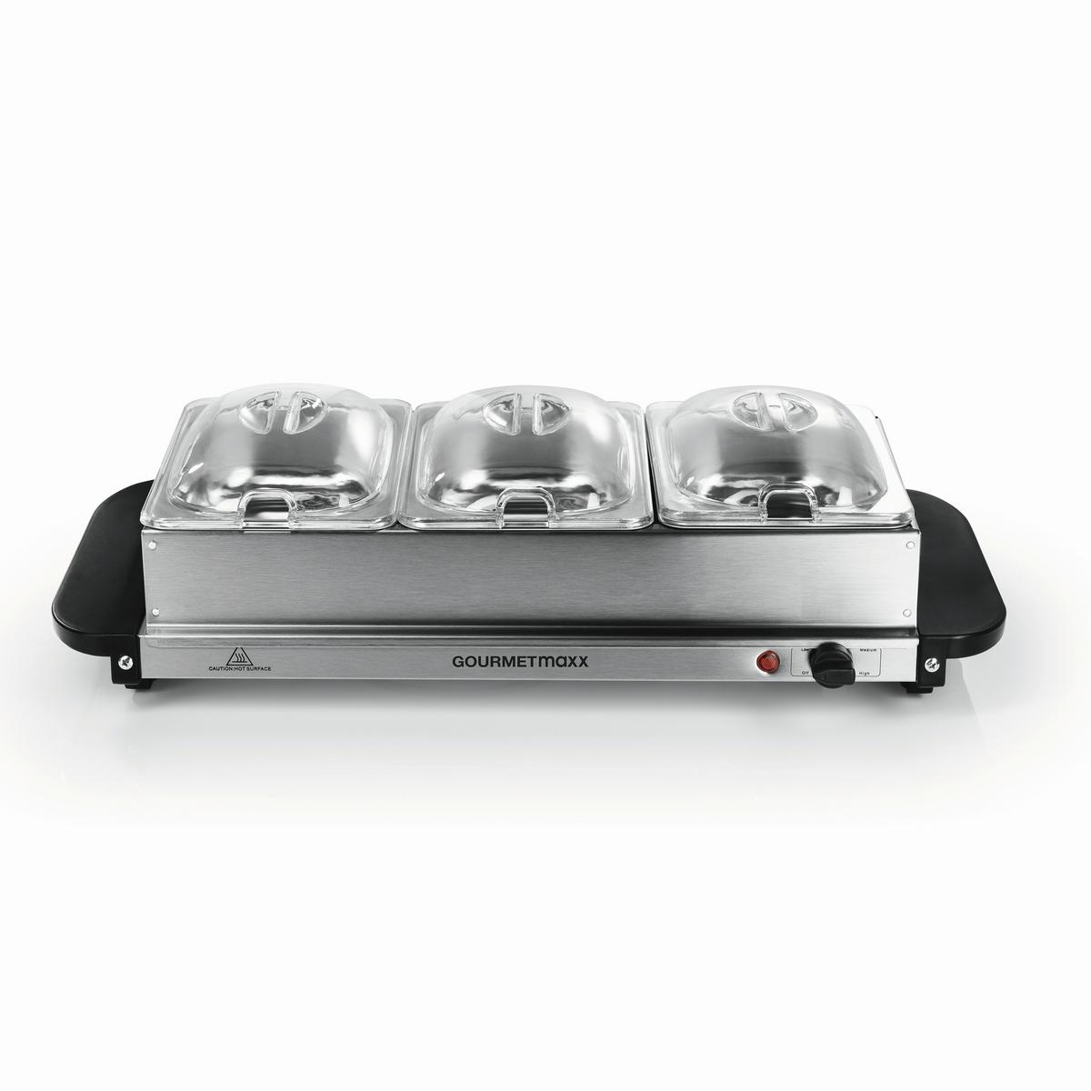 CHAFING-DISH 200W, 220-240V, 3 Behälter - Silberfarben/Schwarz, Basics, Kunststoff/Metall (54,6/14,7/27,8cm) - GOURMETMAXX