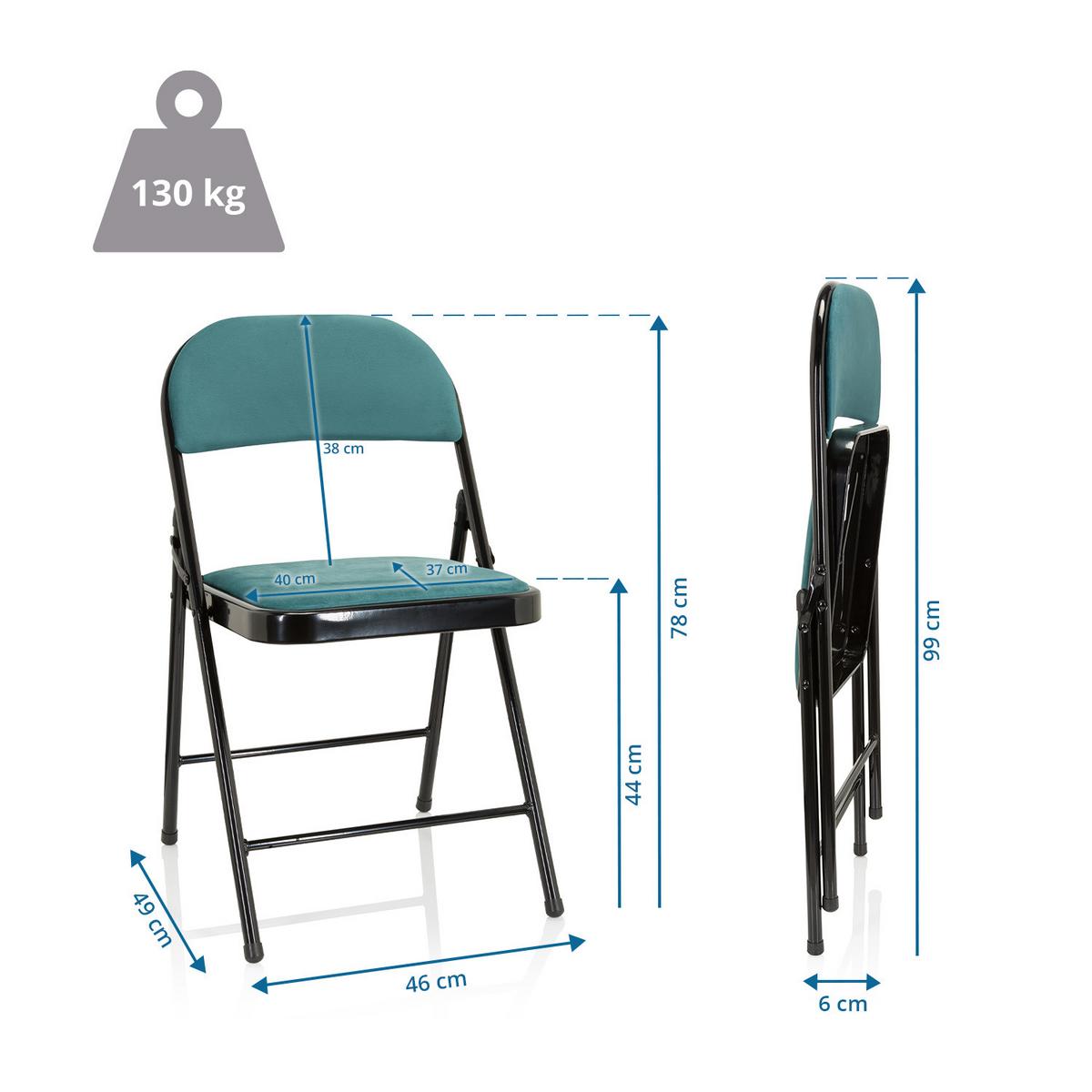 Klappstuhl Tudela I Schwarz/Türkis Samt - Türkis/Schwarz, Basics, Textil/Metall (44/80/49cm) - MID.YOU