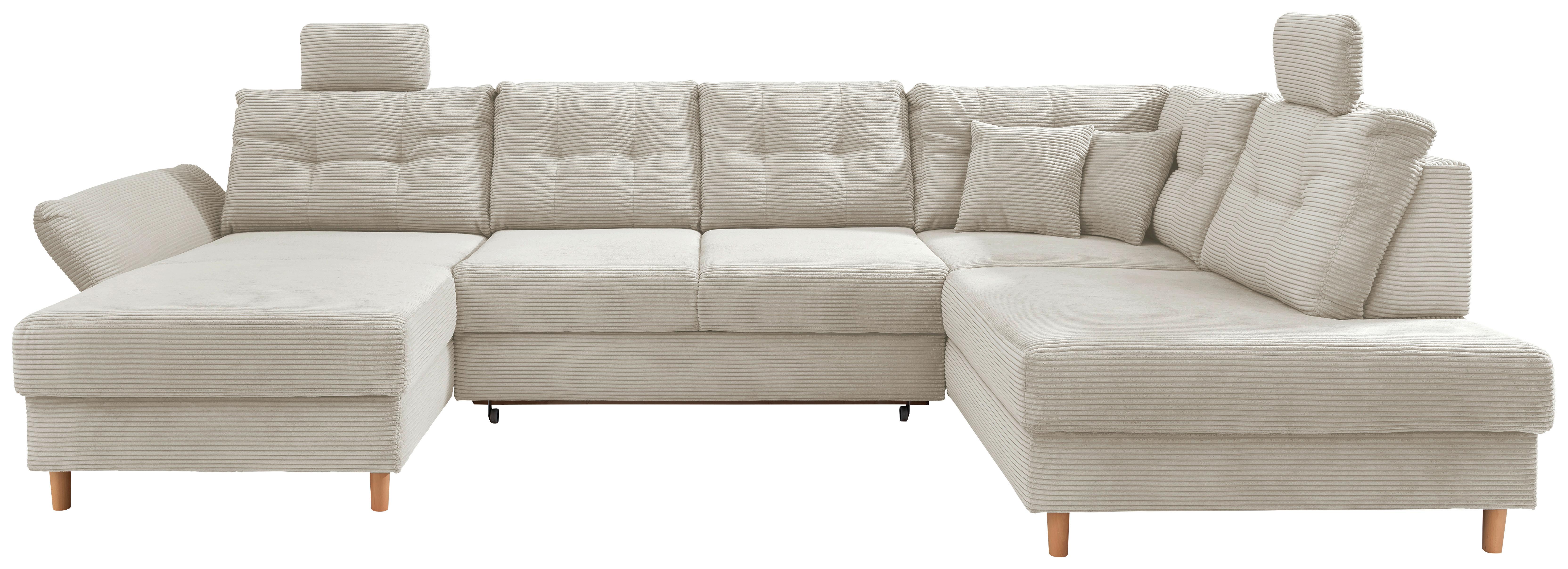 Wohnlandschaft Brizzini mit Schlaffunktion, beige - Beige/Naturfarben, MODERN, Textil (176/338-352/206cm) - Livetastic
