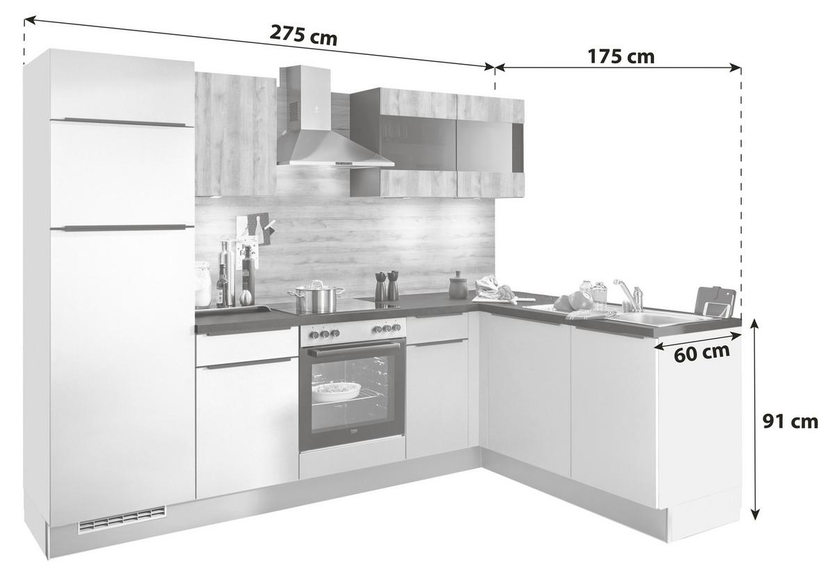 Eckküche Pn80/100 - Honigeiche/Kaschmir, Trend, Holzwerkstoff (275/175cm) - Pino