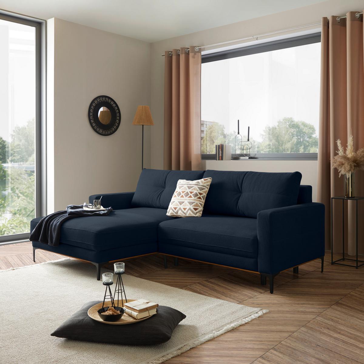 Ecksofa Bergamo - Royalblau/Schwarz, MODERN, Textil (162/238cm) - Ondega