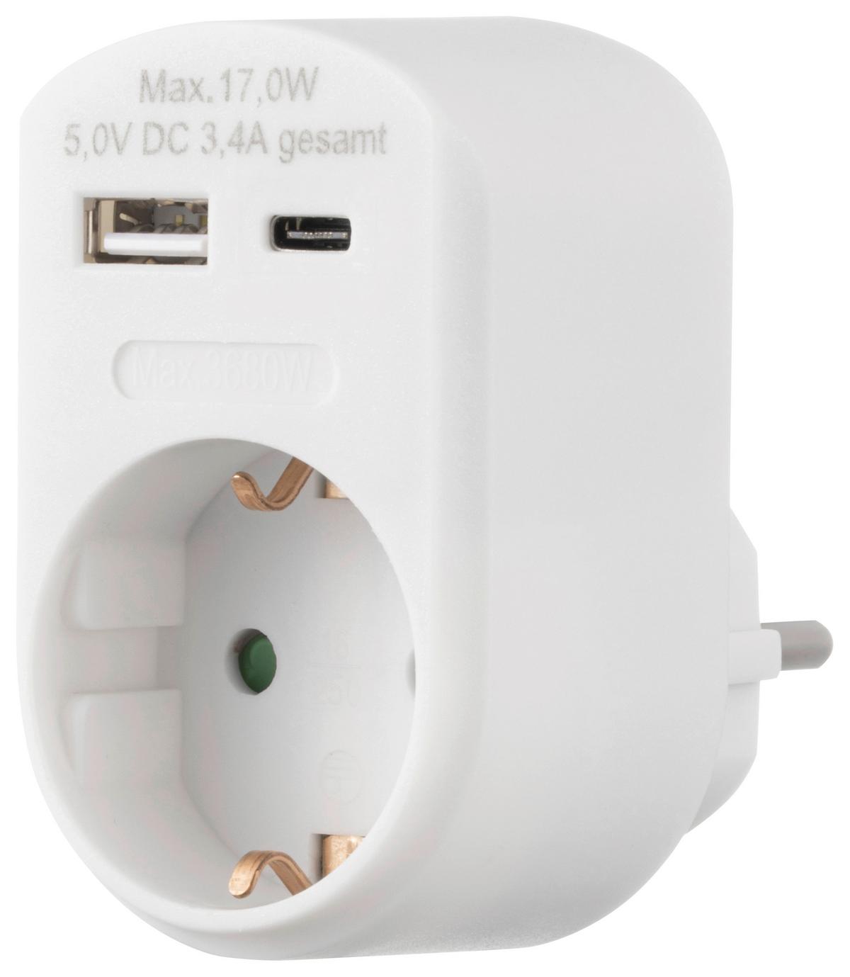 Multistecker, 250v Cassandra - Weiß, Basics, Kunststoff/Metall (8/5,5/7,7cm) - Ondega