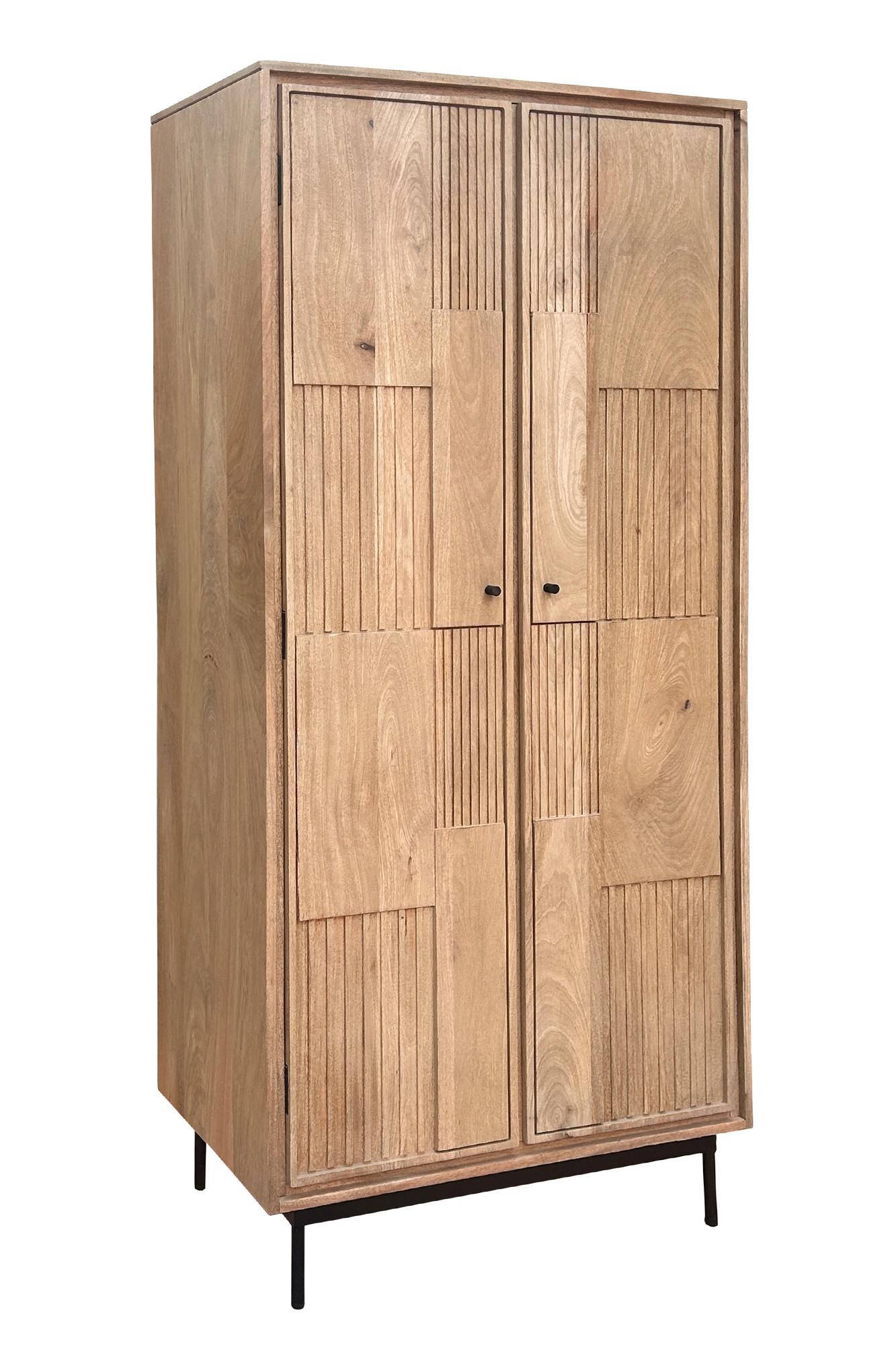 SCHRANK Mangoholz/Metall B: 80cm - Schwarz/Naturfarben, Design, Holz/Metall (80/180/45cm) - MID.YOU