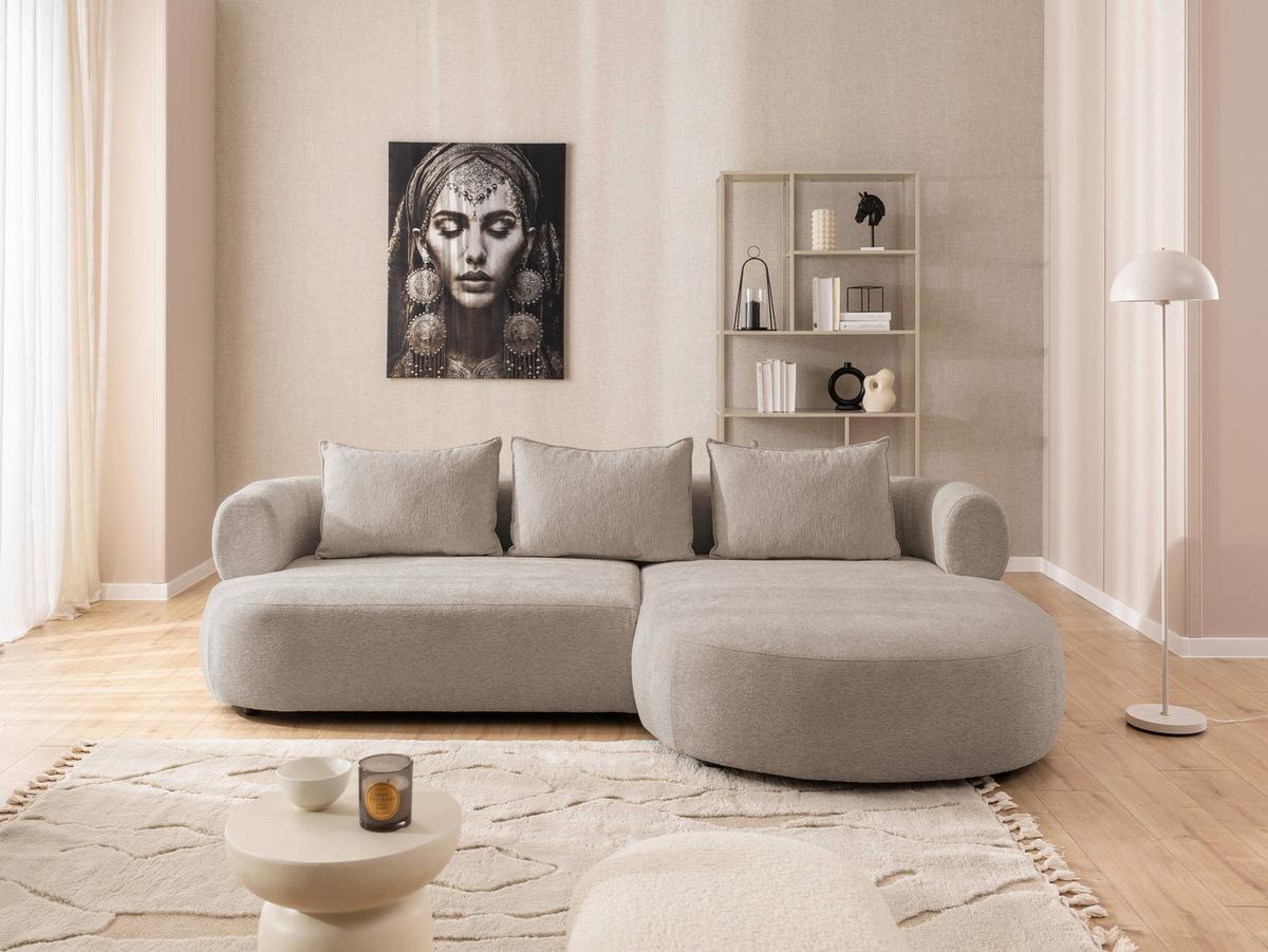 Ecksofa Ferro Hellbraun S: 256x156 cm - Hellbraun/Schwarz, Design, Textil (256/156cm) - Livetastic