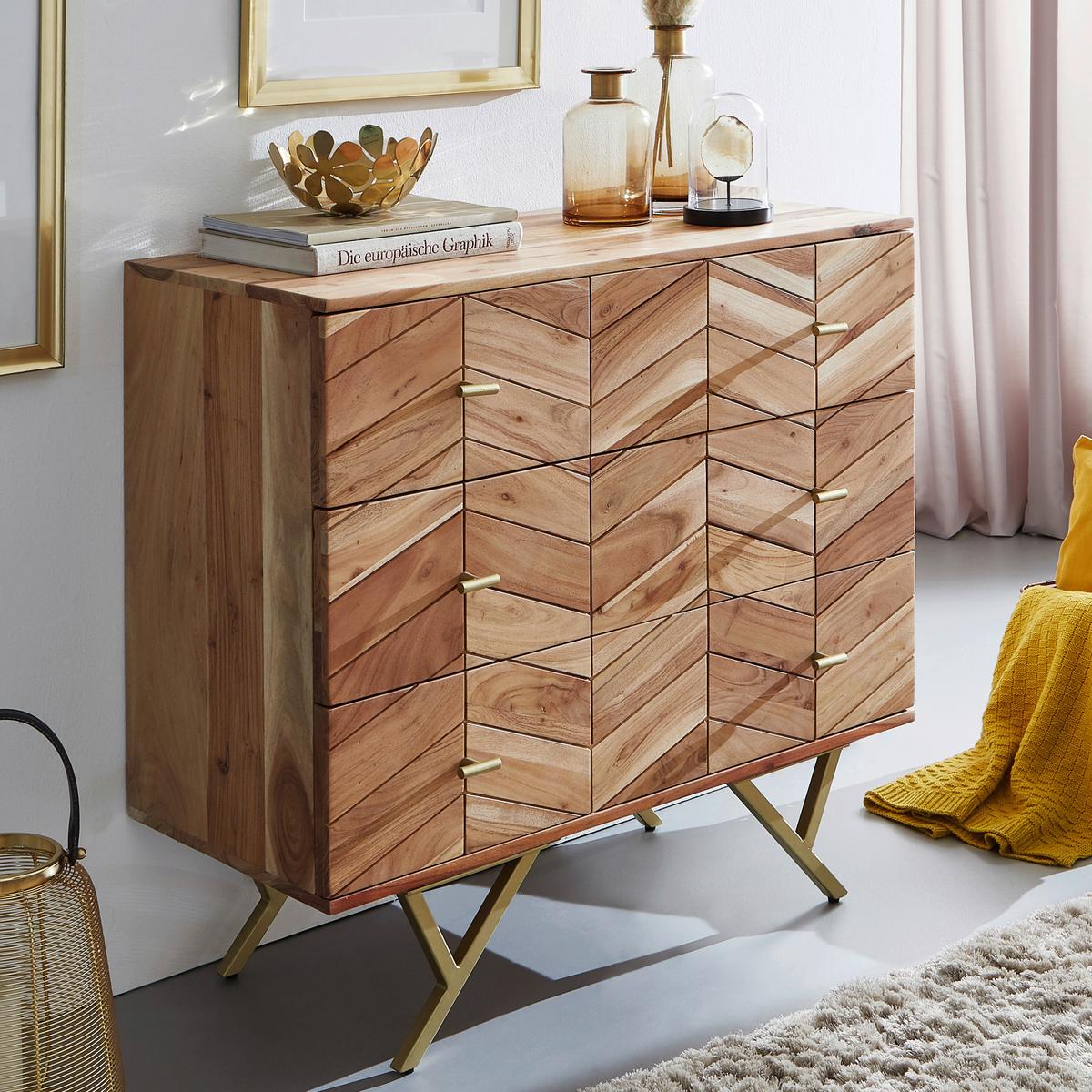 Sideboard Akazie Braun B: 90 Cm - Goldfarben/Braun, Design, Holz (90/86/40cm) - MID.YOU
