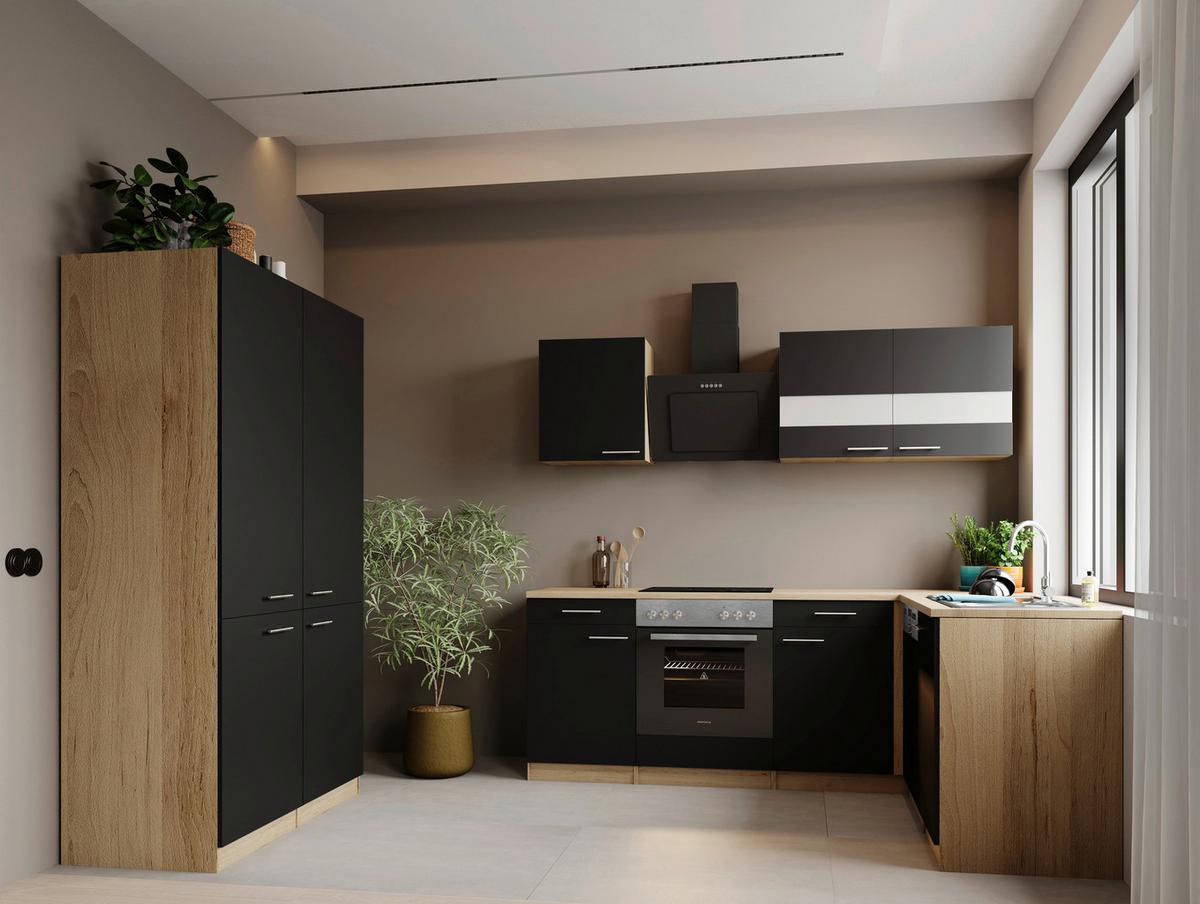 ECKKÜCHE Merle, Schwarz S: 340x172 cm - Eichefarben/Schwarz, Trend, Holzwerkstoff (340/172cm) - Respekta