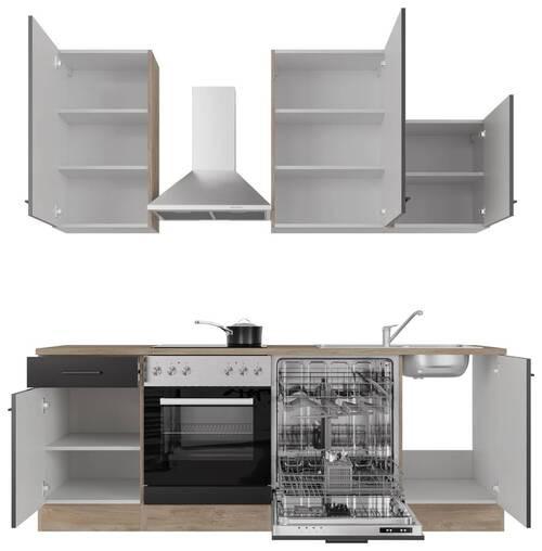 Küchenblock Capri Eiche/schwarz B: 220 Cm - Eichefarben/Schwarz, MODERN, Holzwerkstoff (220cm) - FlexWell