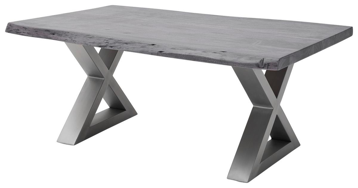 Couchtisch Holz Massiv Cartagena Grau/Edelstahlf. - Edelstahlfarben/Grau, MODERN, Holz/Metall (110/45/70cm)