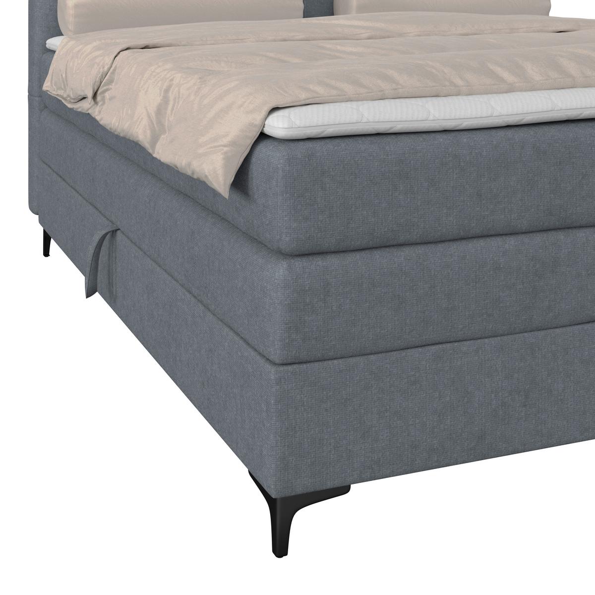Boxspringbett MITTO Blaugrau 160x200 cm - Blaugrau/Schwarz, KONVENTIONELL, Textil/Metall (160/200cm)