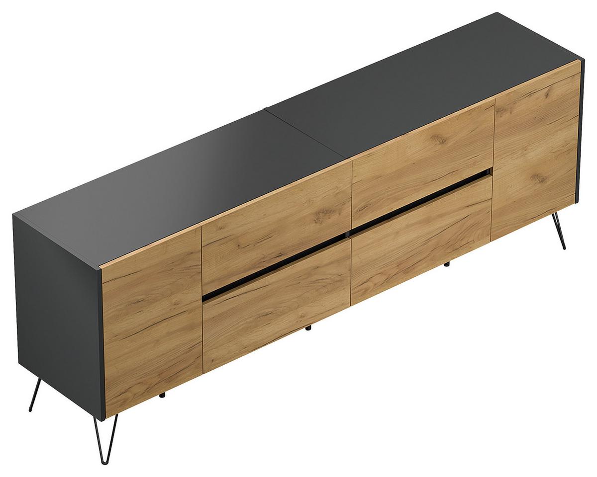 Sideboard Posseik Industrial Graphitfarben/Eichef. B: 199cm - Eichefarben/Schwarz, Design, Holzwerkstoff (199/75,8/42cm) - MID.YOU