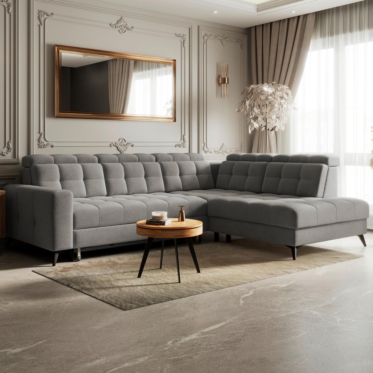 Ecksofa Barletta New Velours Dunkelgrau, 289x228cm - Dunkelgrau/Schwarz, ROMANTIK / LANDHAUS, Textil (289/228cm) - Luca Bessoni