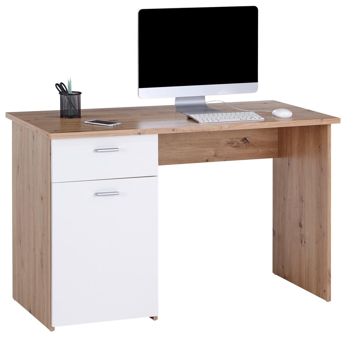 Íróasztal Simon - Artisan tölgy/fehér, Modern, faalapú anyag (120/75,5/60cm)