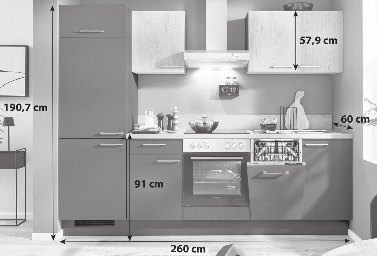 KÜCHENBLOCK PN80/PN100 - Eichefarben/Graphitfarben, MODERN, Holzwerkstoff (260cm) - Pino
