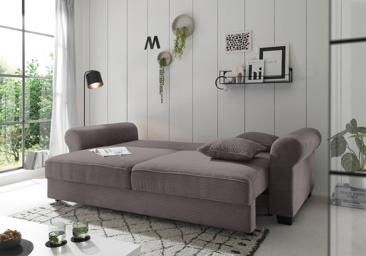 2-Sitzer-Sofa Mit Schlaffunktion Maureen B:250cm - Dunkelgrau/Schwarz, KONVENTIONELL, Textil (250/95/125cm) - MID.YOU