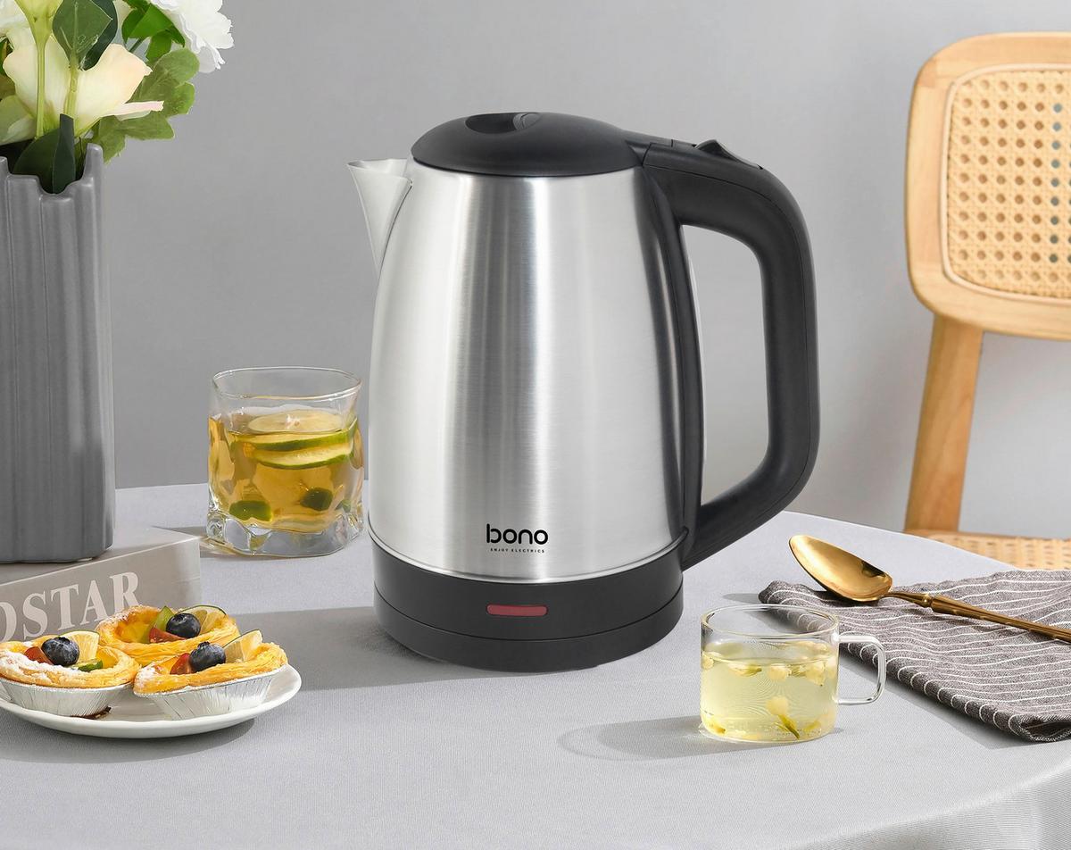 Wasserkocher Megan Schwarz/ Edelstahl 1,7 L 1500-1800 W - Edelstahlfarben/Schwarz, KONVENTIONELL, Kunststoff/Metall (21,2/15,2/23cm) - Bono