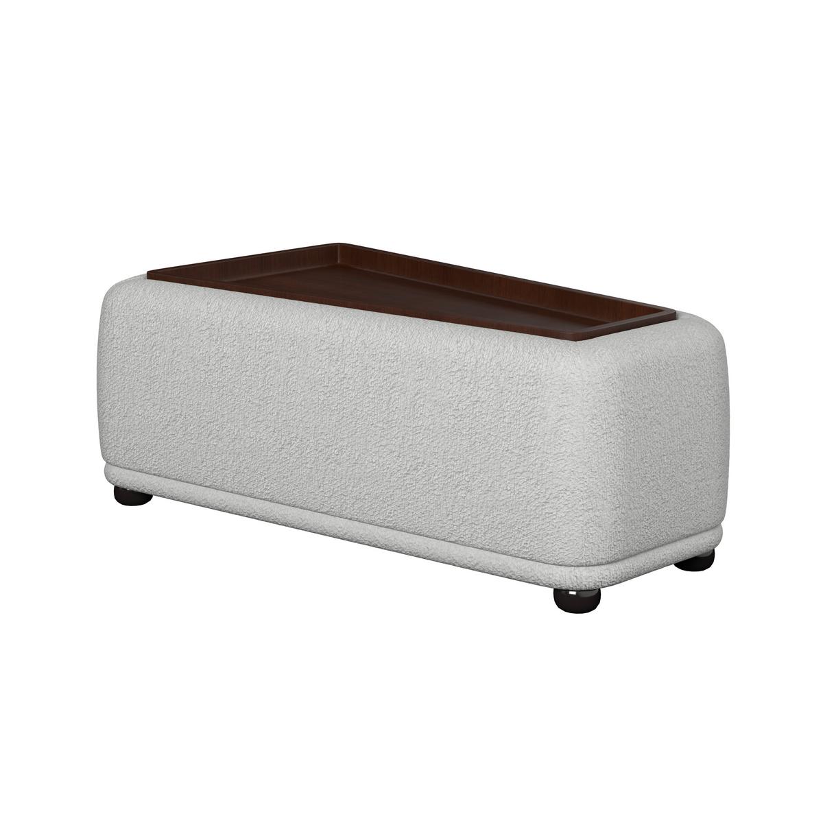 Rohová sedačka KIRA, bílá žinylka, se stolíkem - bílá/černá, Moderní, dřevo/textil (408/108cm) - Bessagi Home