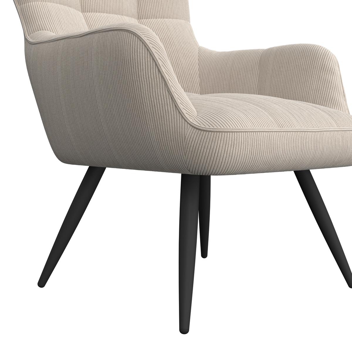 Ohrensessel Hanoi Webstoff beige, B: 71 cm - Beige/Schwarz, MODERN, Textil/Metall (71/98/83cm)