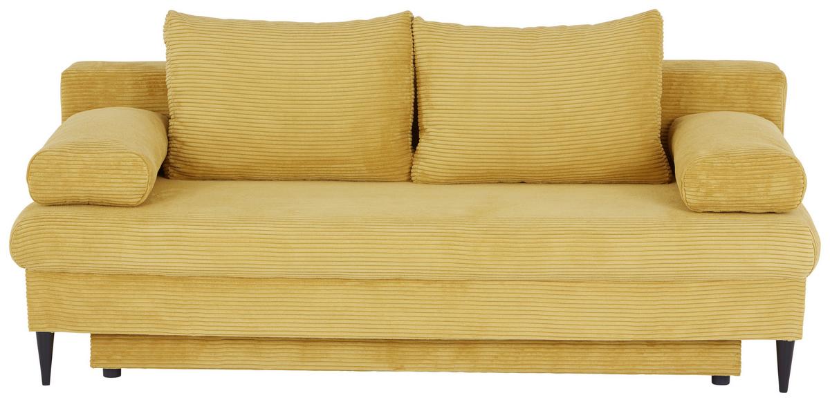 Pohovka MILANO, žlutá, s lůžkem a úložným prostorem - černá/žlutá, Moderní, dřevo/textil (200/95/95cm)