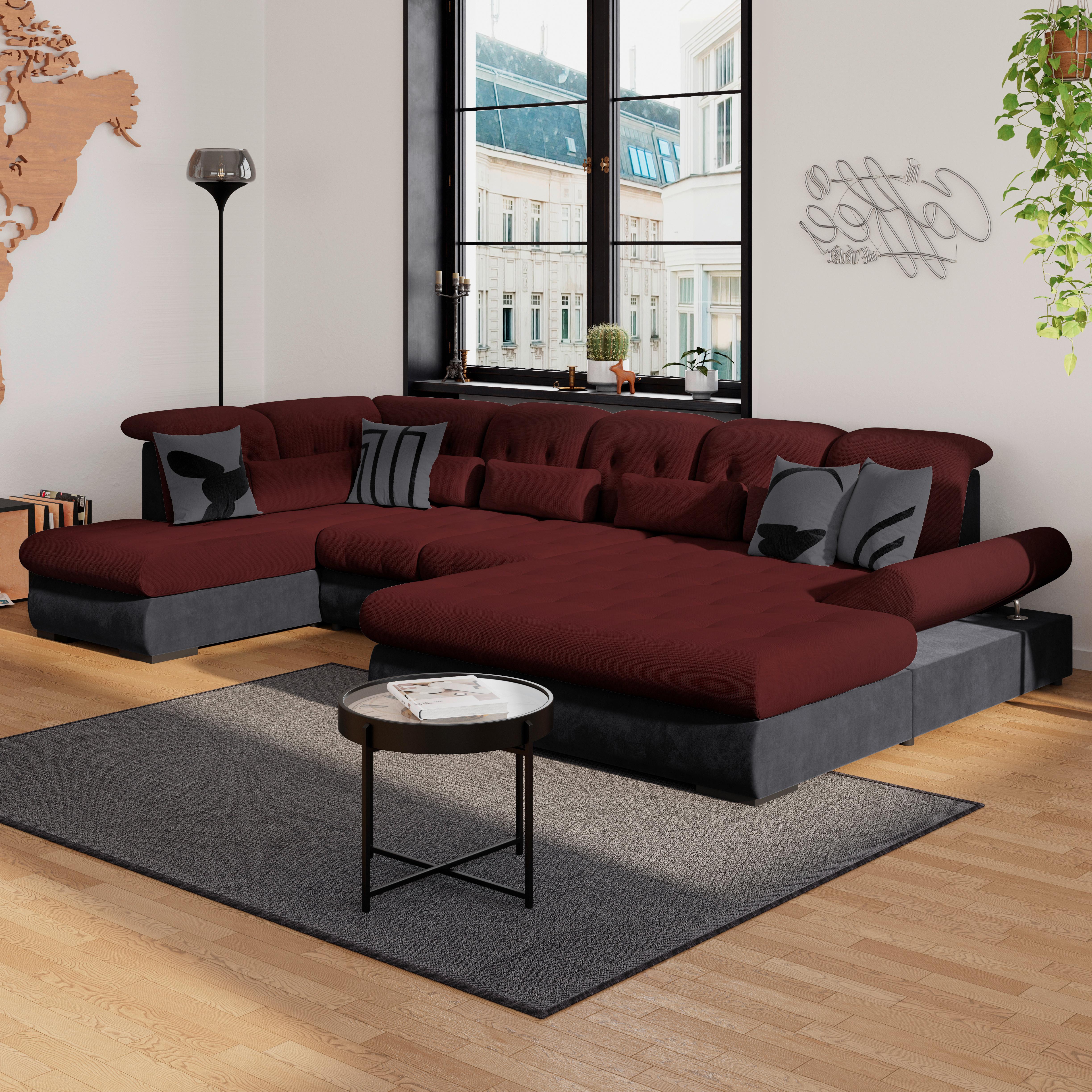Wohnlandschaft Madera Rubinrot, S: 212x358 cm - Anthrazit/Rot, KONVENTIONELL, Kunststoff/Textil (212/358/190cm)