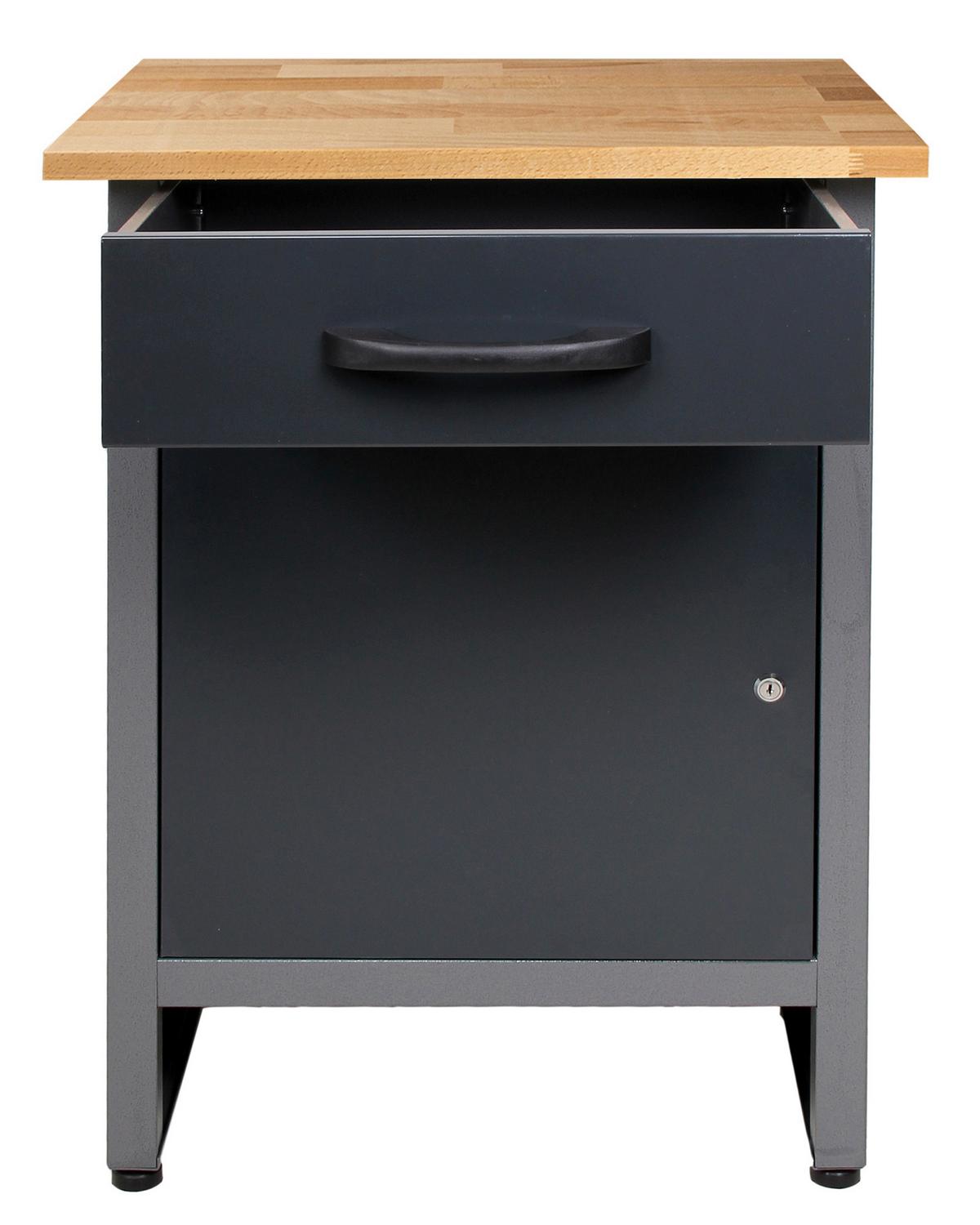 Werkbank Wolle Echtholz/Stahl Anthrazit/Eiche/Buche B: 60 cm - Anthrazit/Grau, Basics, Holz/Metall (60/85/60cm)