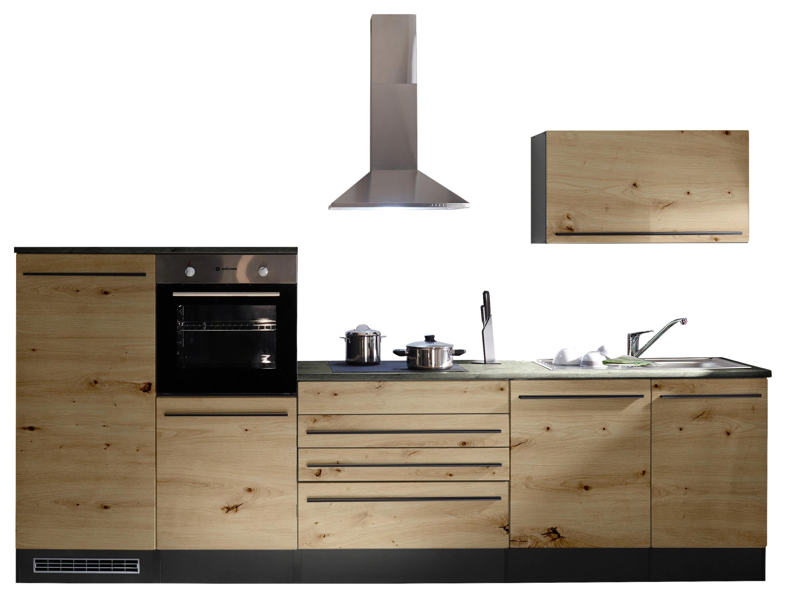 Küchenzeile Jazz4 mit Geräten B: 320cm Anthrazit/Eiche Dekor - Anthrazit/Eiche Artisan, Basics, Holzwerkstoff (320cm) - MID.YOU