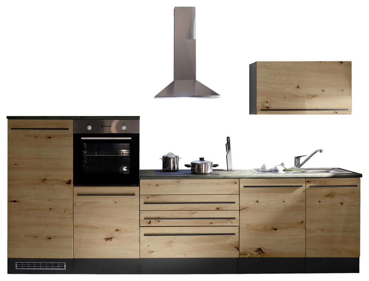 Küchenzeile Jazz4 mit Geräten B: 320cm Anthrazit/Eiche Dekor - Anthrazit/Eiche Artisan, Basics, Holzwerkstoff (320cm) - MID.YOU